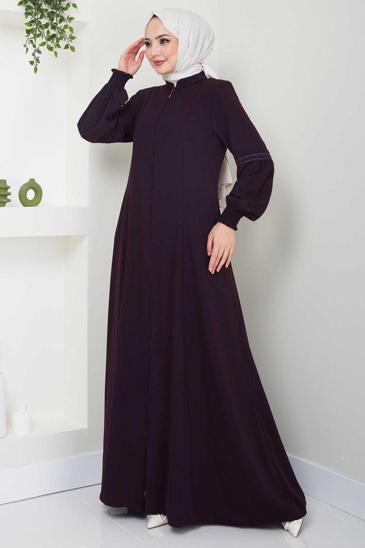 Kolu Nakışlı Ferace Mürdüm HM2412