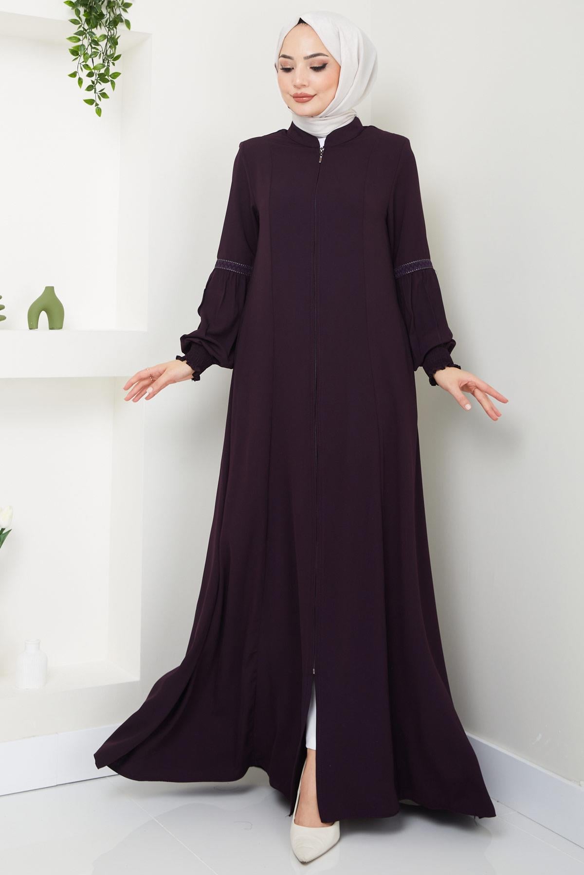 Kolu Nakışlı Ferace Mürdüm HM2412