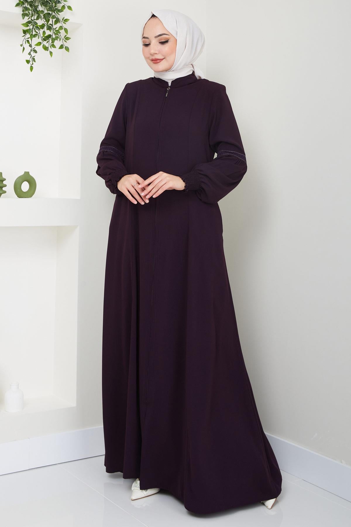 Kolu Nakışlı Ferace Mürdüm HM2412