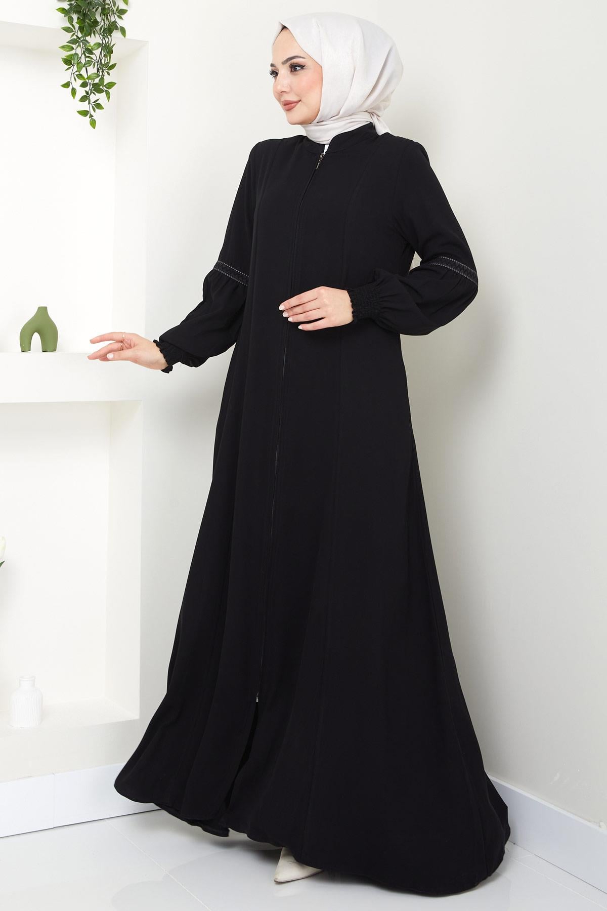 Kolu Nakışlı Ferace Siyah HM2412
