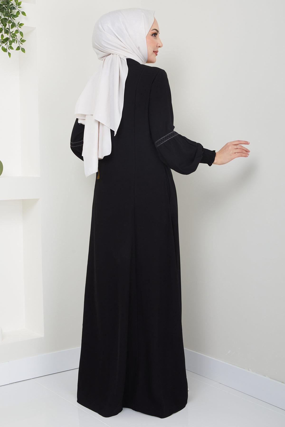 Kolu Nakışlı Ferace Siyah HM2412
