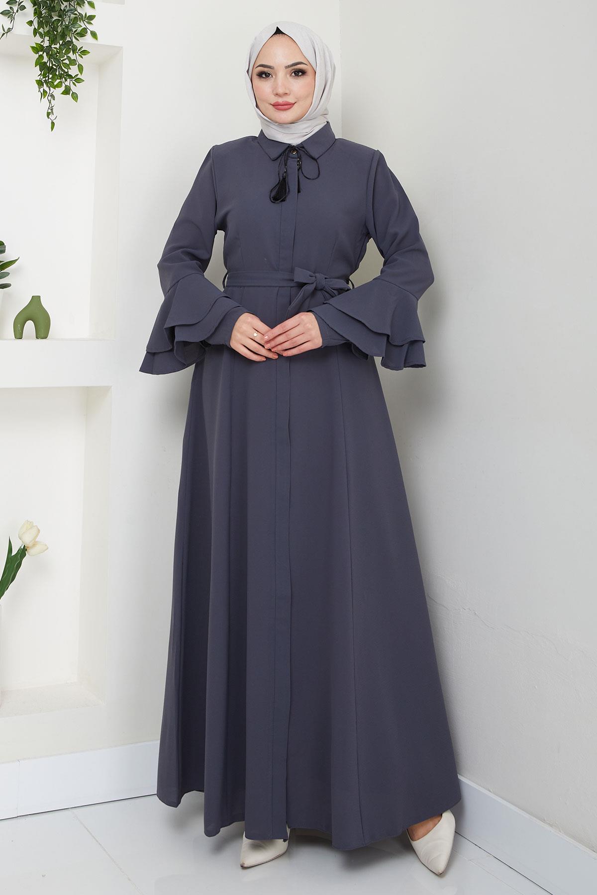 Kolu Volanlı Ferace Füme HM2393