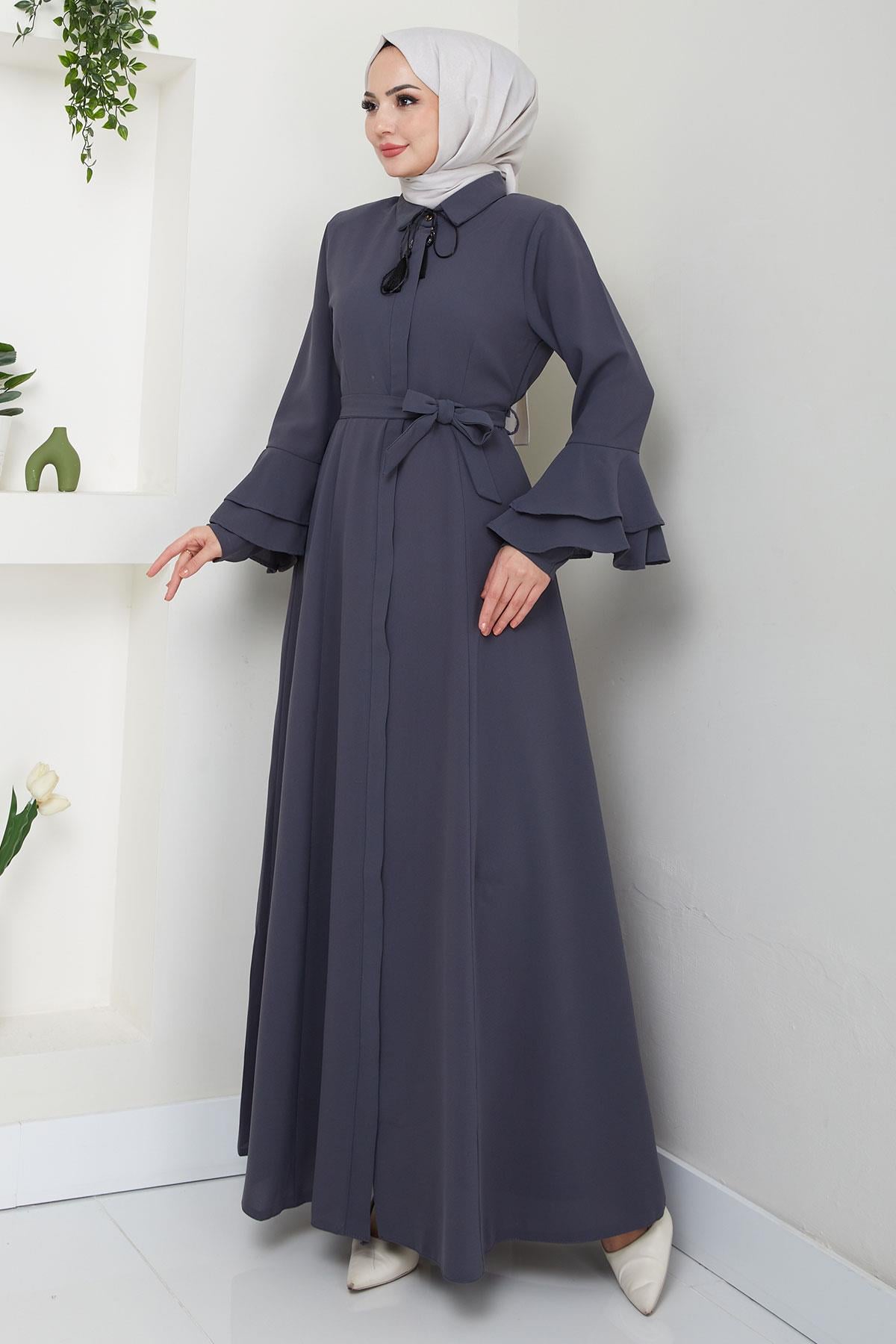 Kolu Volanlı Ferace Füme HM2393
