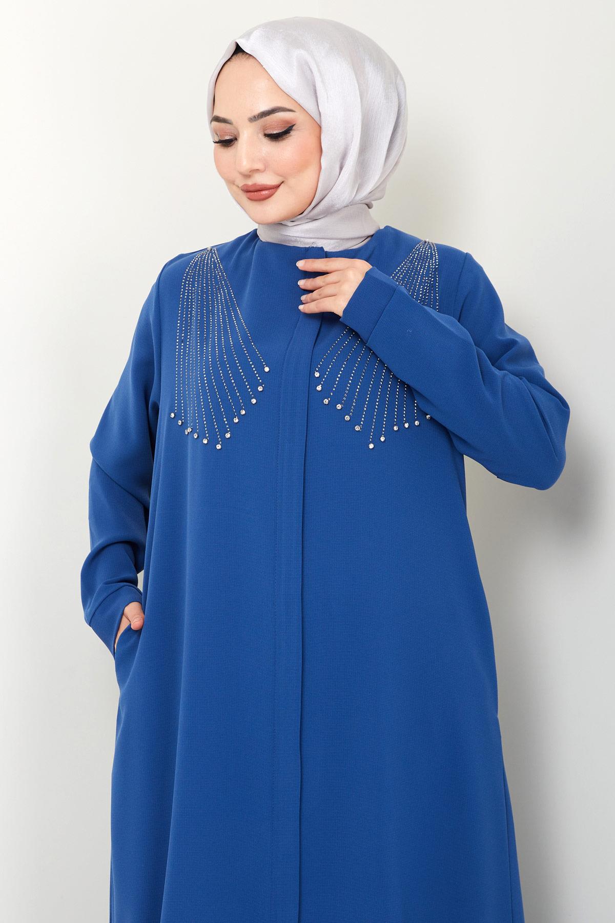 Kristal Taş İşlemeli Ferace İndigo HM2423
