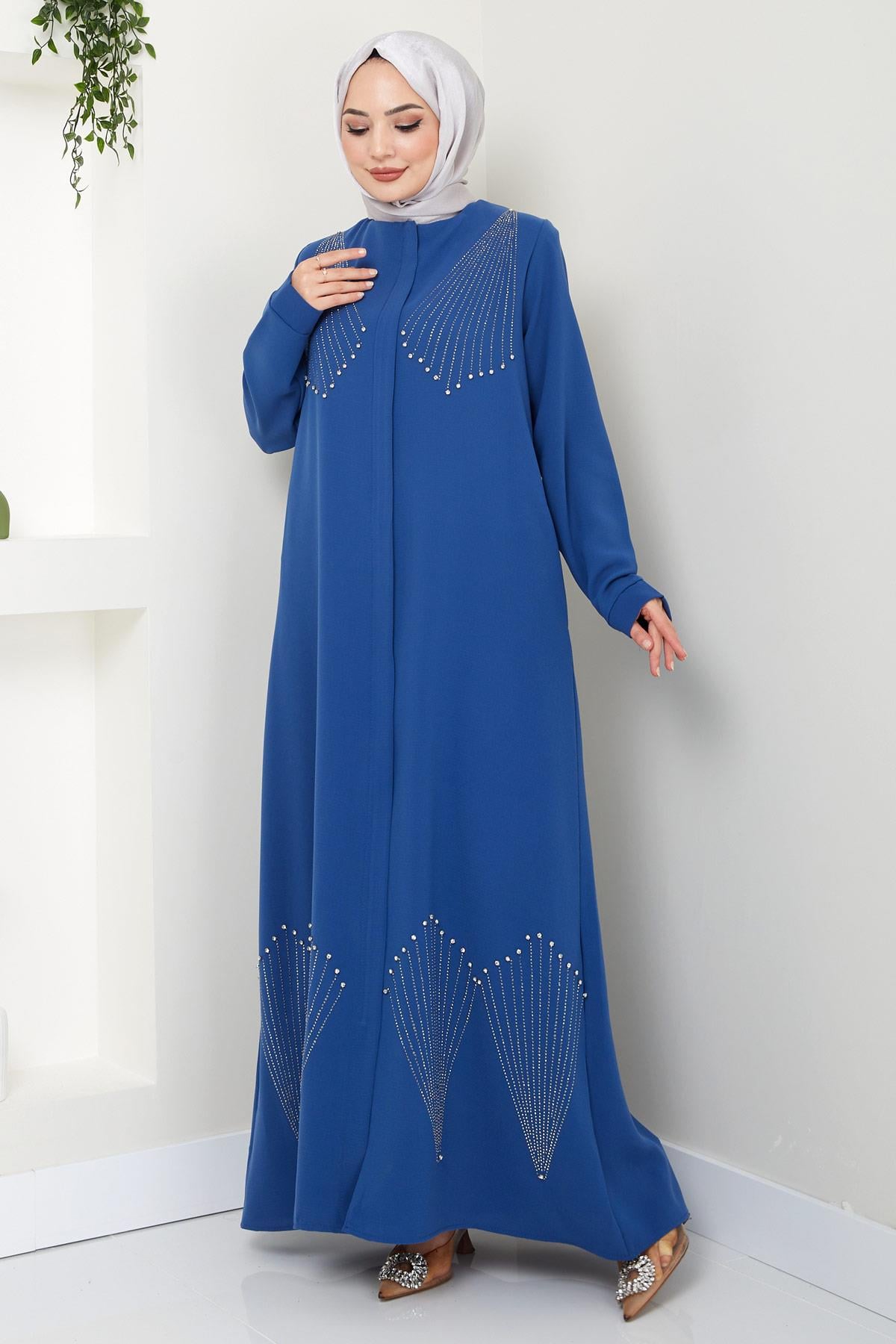 Kristal Taş İşlemeli Ferace İndigo HM2423