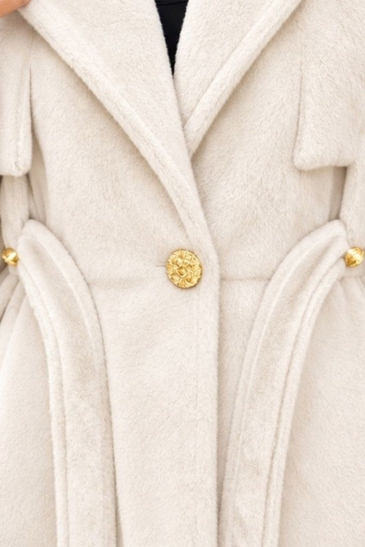 Kuşaklı Angora Tesettür Kaban Krem HM2974