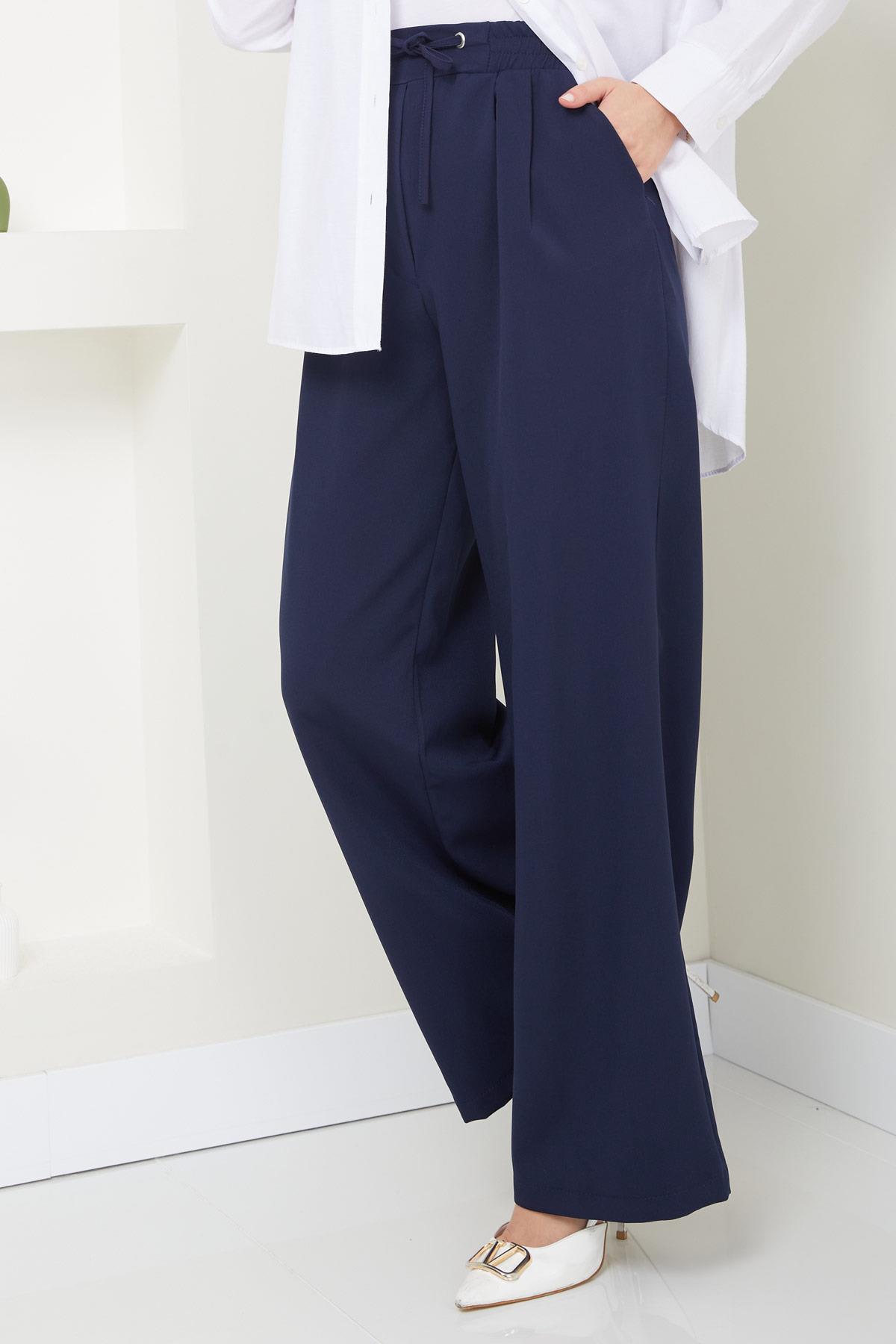 Kuşgözü Detaylı Bağcıklı Pantolon Lacivert HM2431