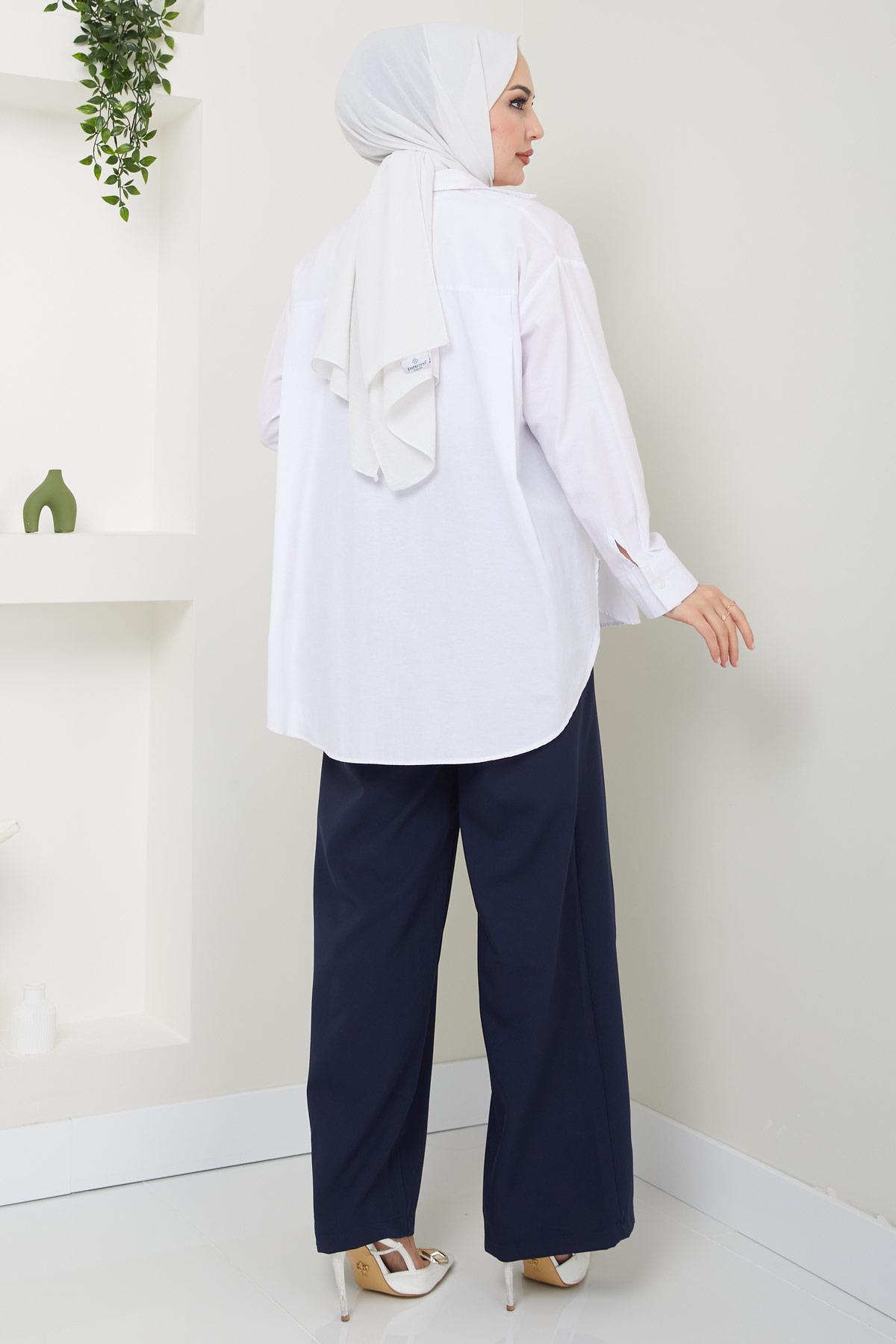 Kuşgözü Detaylı Bağcıklı Pantolon Lacivert HM2431