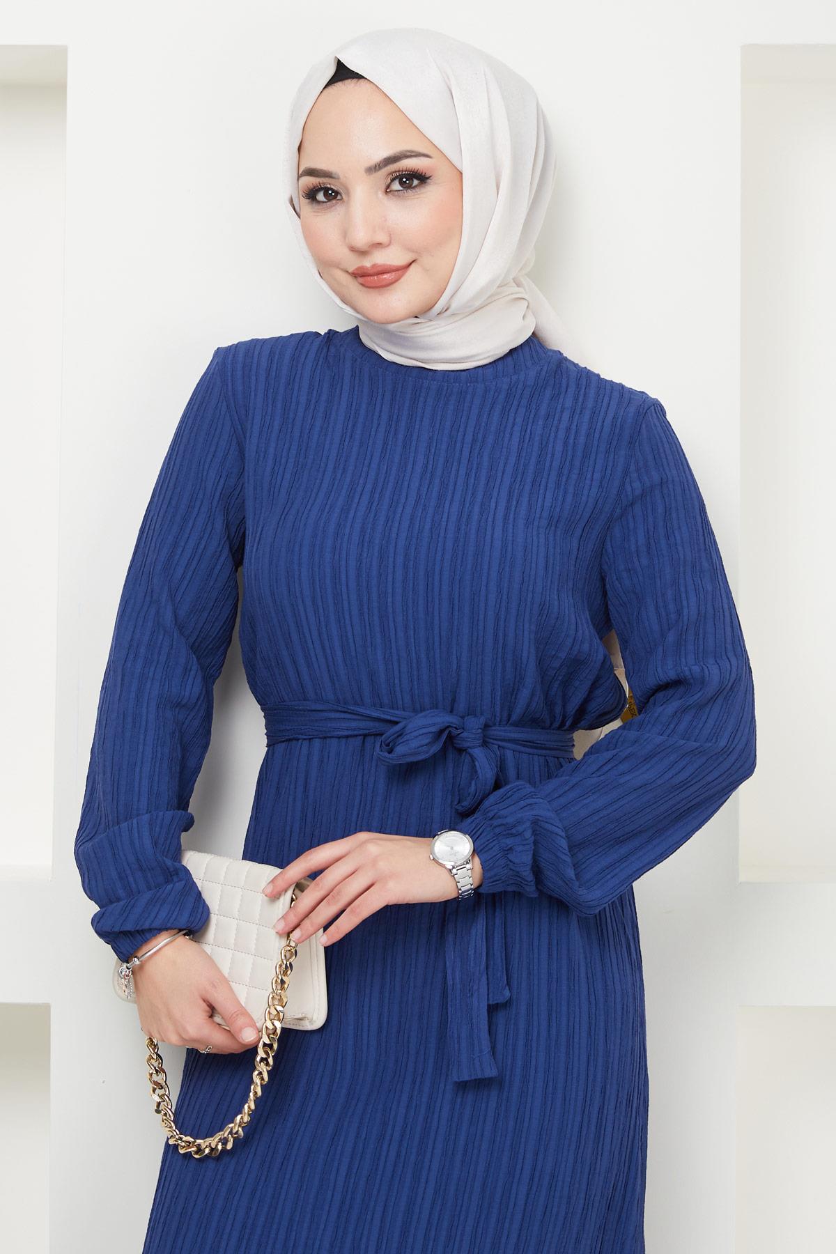Lara Kuşaklı Elbise İndigo HM2371