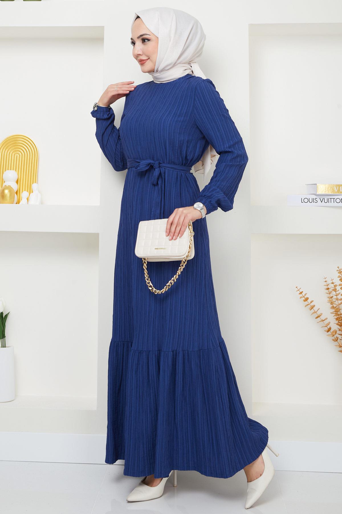 Lara Kuşaklı Elbise İndigo HM2371