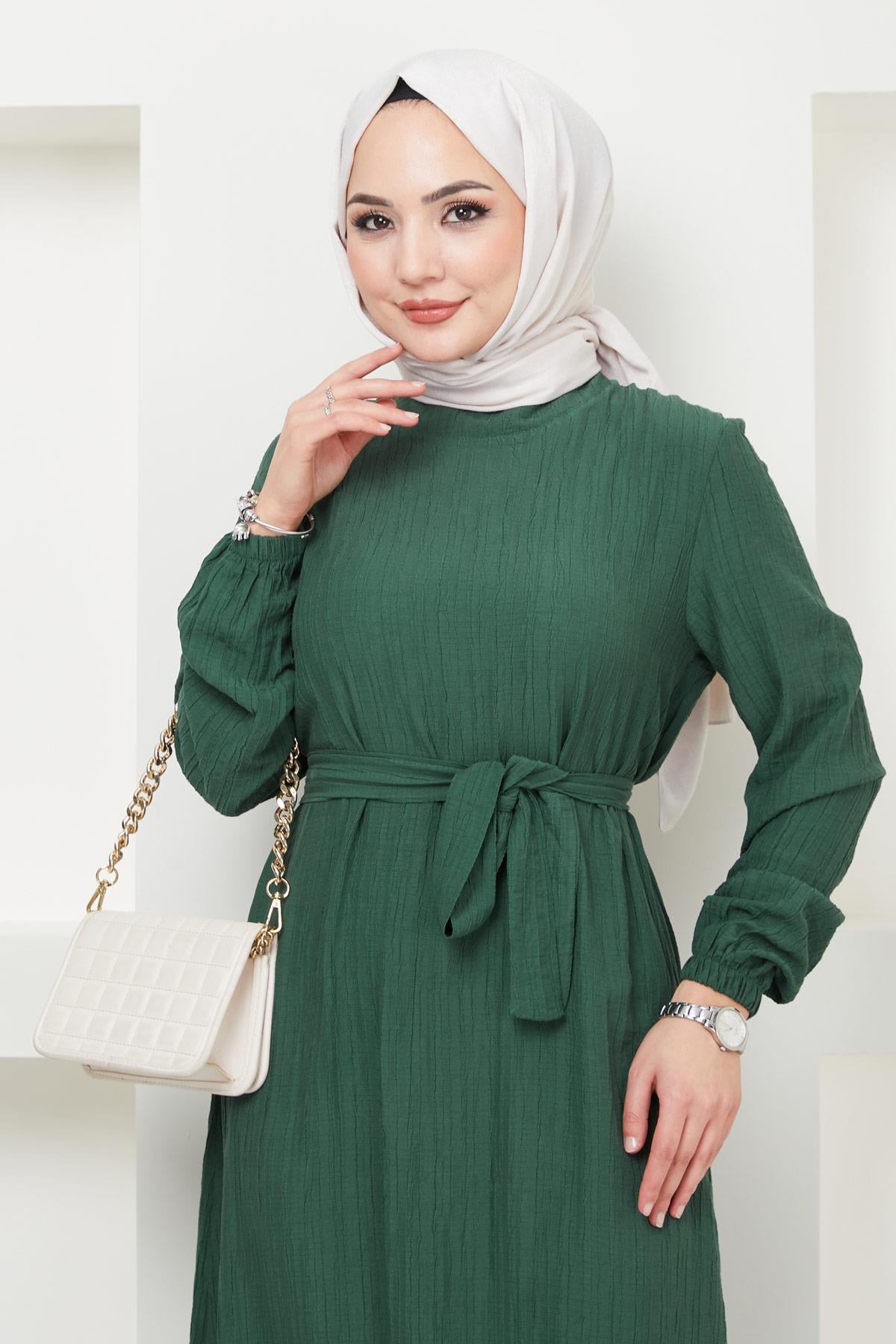 Lara Kuşaklı Elbise Zümrüt HM2371