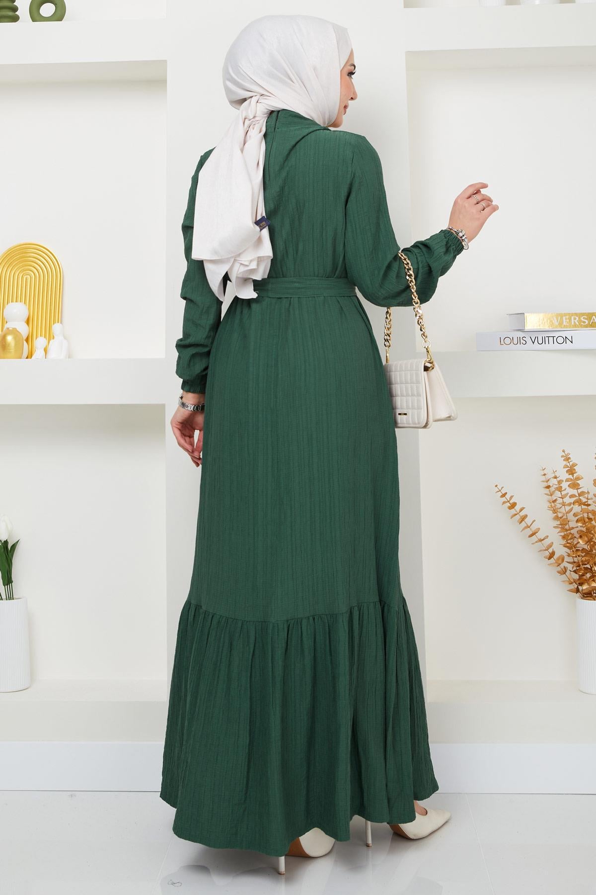 Lara Kuşaklı Elbise Zümrüt HM2371