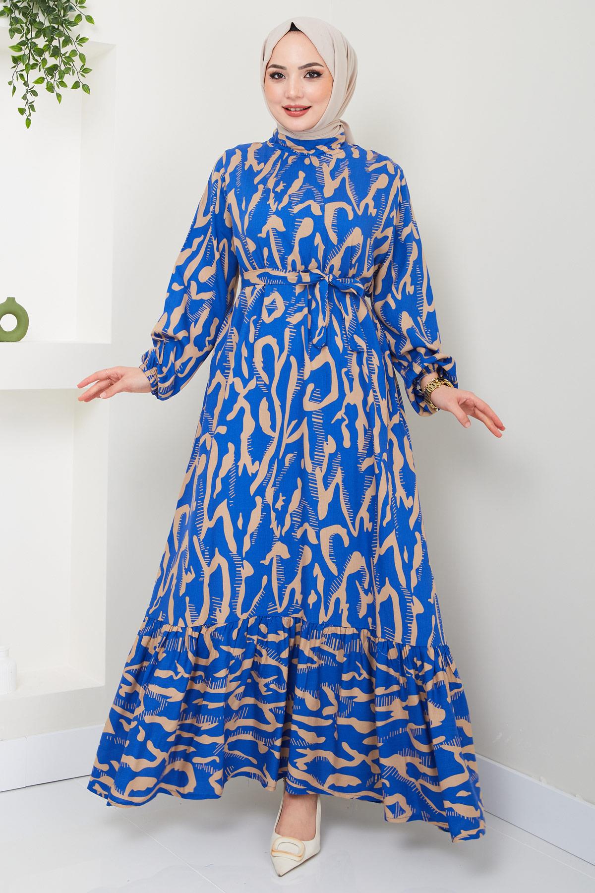 Mery Yazlık Viskon Elbise İndigo HM2409