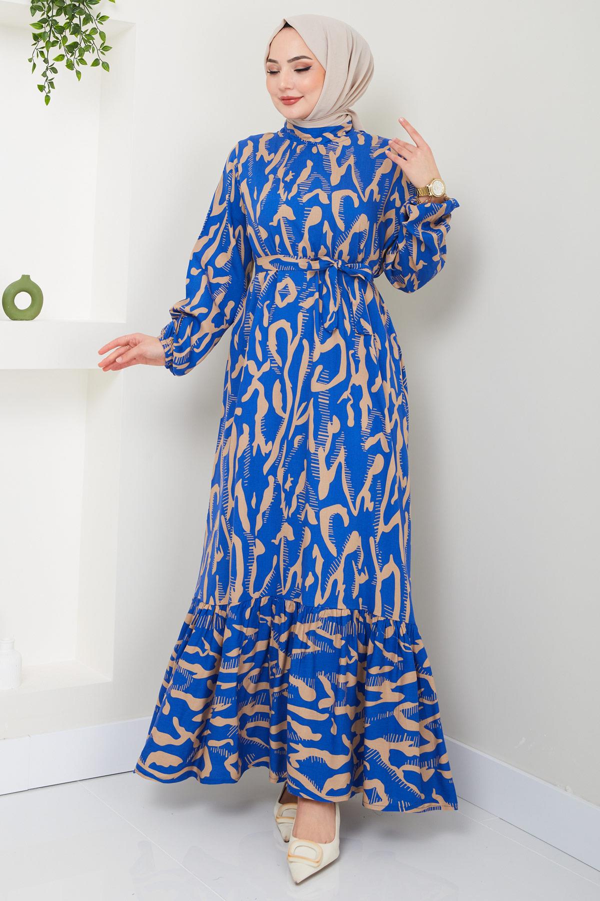 Mery Yazlık Viskon Elbise İndigo HM2409