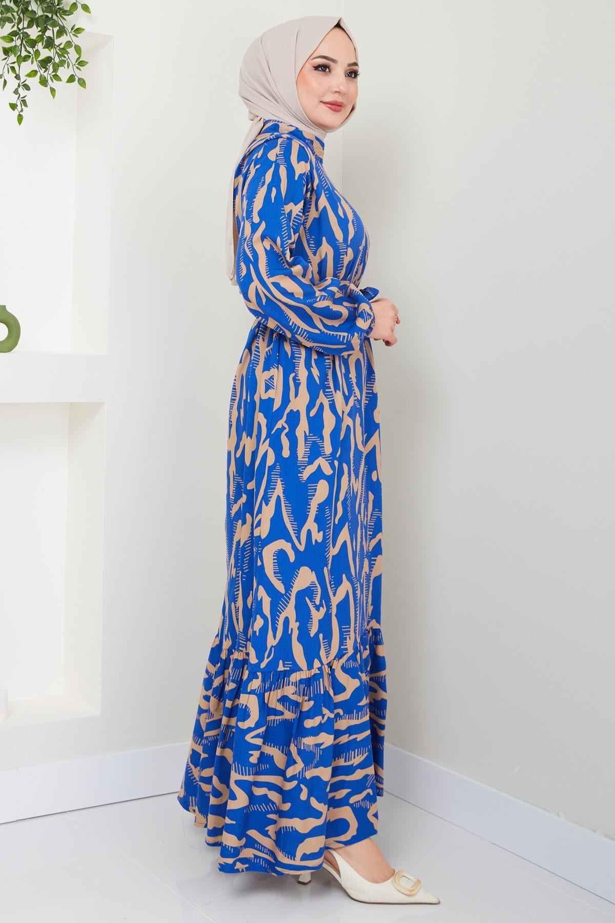 Mery Yazlık Viskon Elbise İndigo HM2409