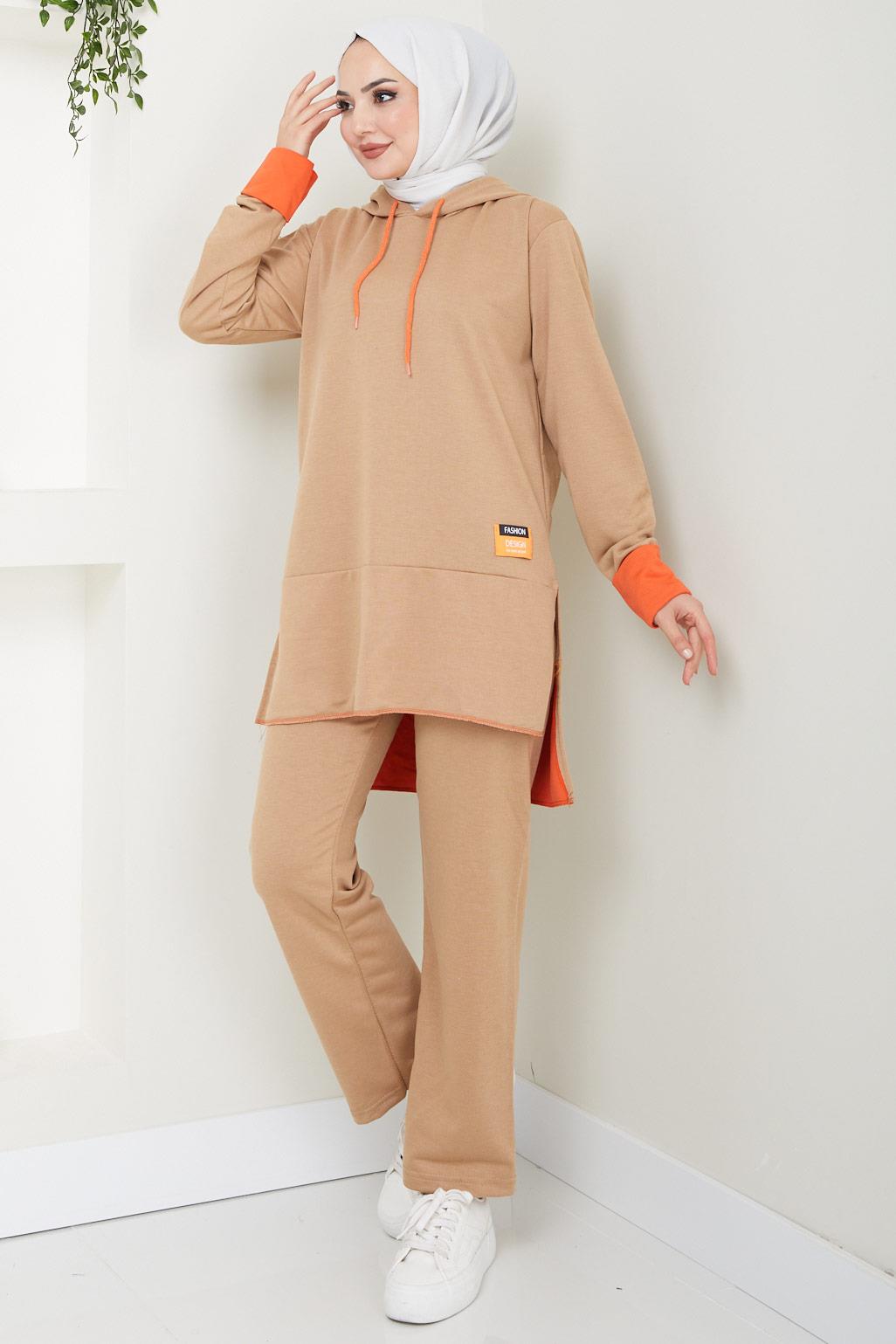 Neon Garnili Kapşonlu Eşofman Takımı Camel HM2465