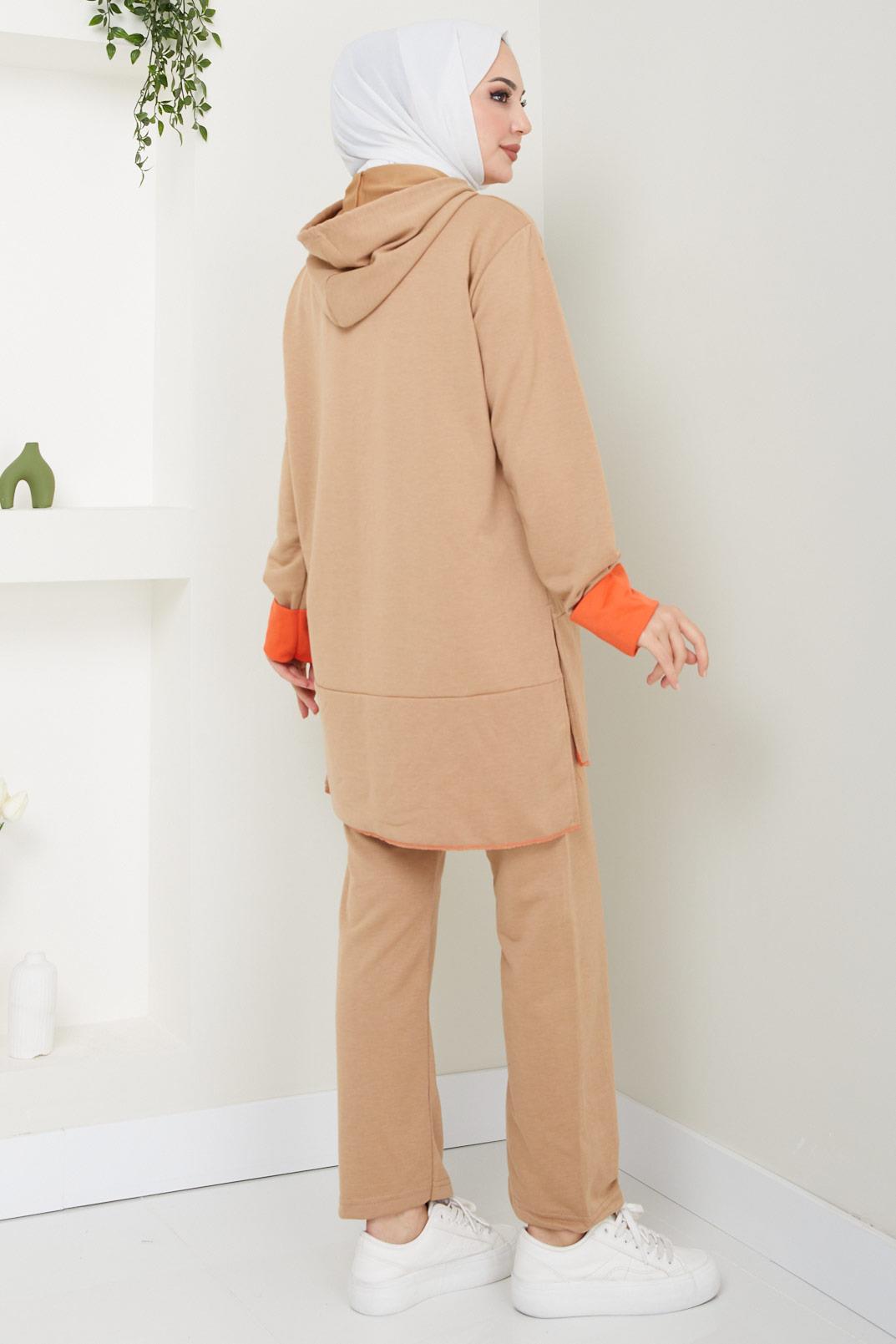 Neon Garnili Kapşonlu Eşofman Takımı Camel HM2465