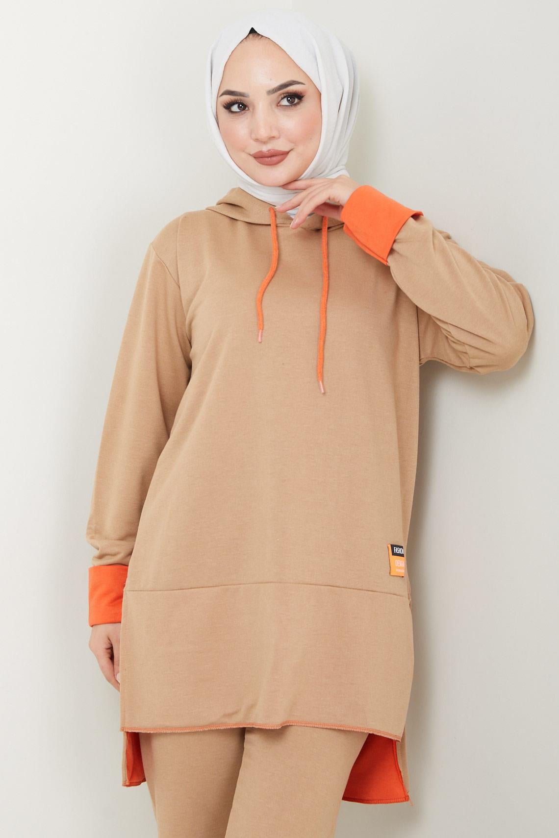 Neon Garnili Kapşonlu Eşofman Takımı Camel HM2465