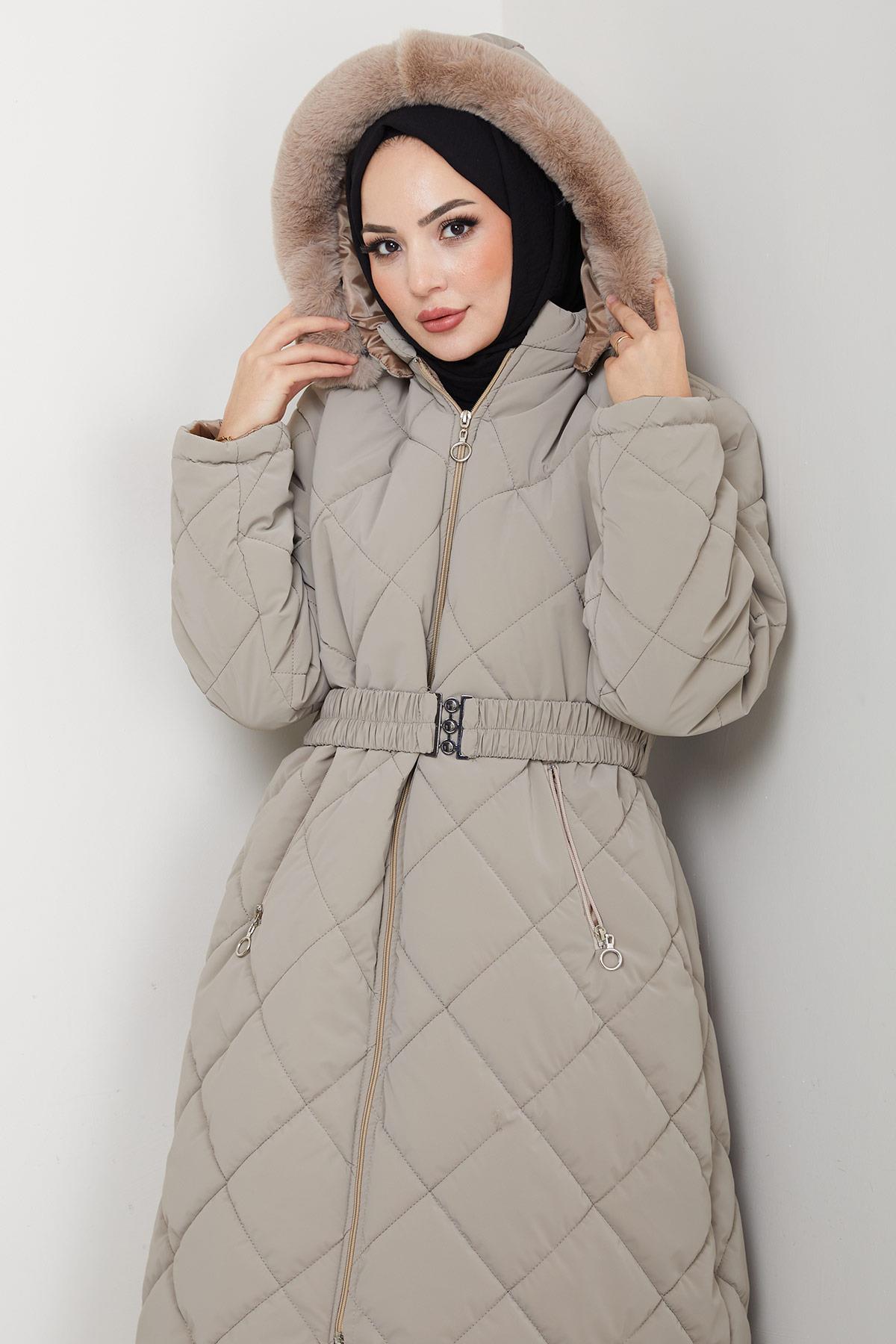 Nova Büyük Beden Kapitone Mont Bej HM2866