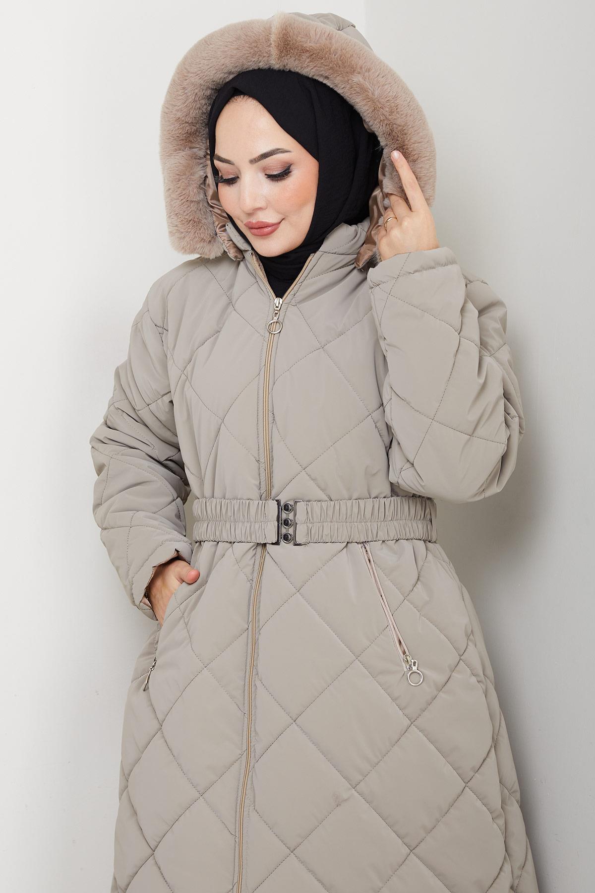 Nova Büyük Beden Kapitone Mont Bej HM2866