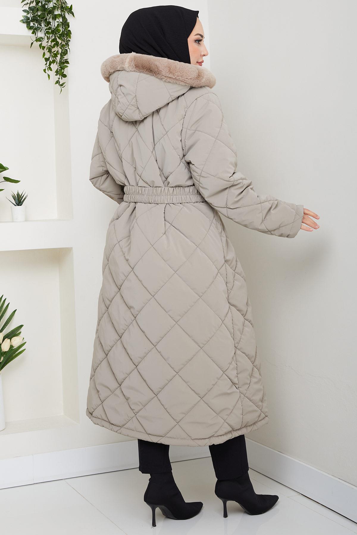 Nova Büyük Beden Kapitone Mont Bej HM2866