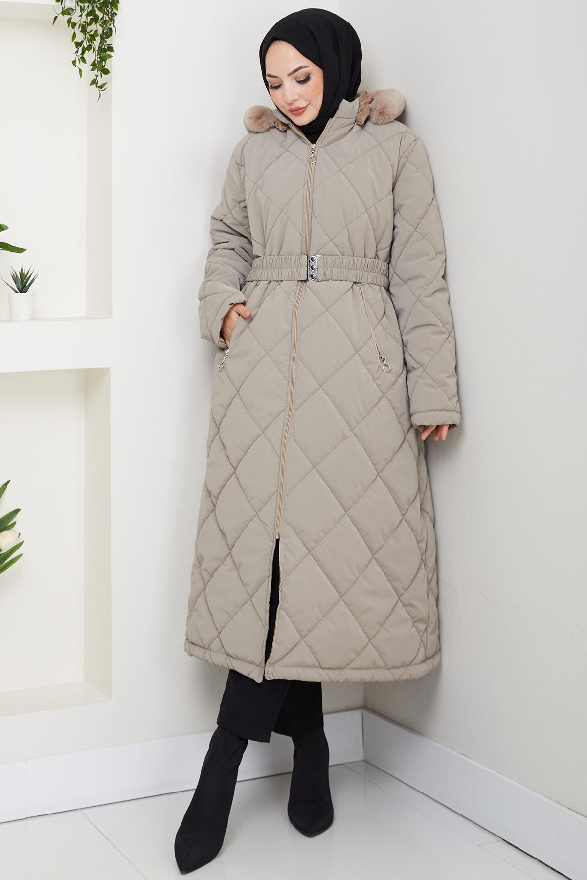 Nova Büyük Beden Kapitone Mont Bej HM2866