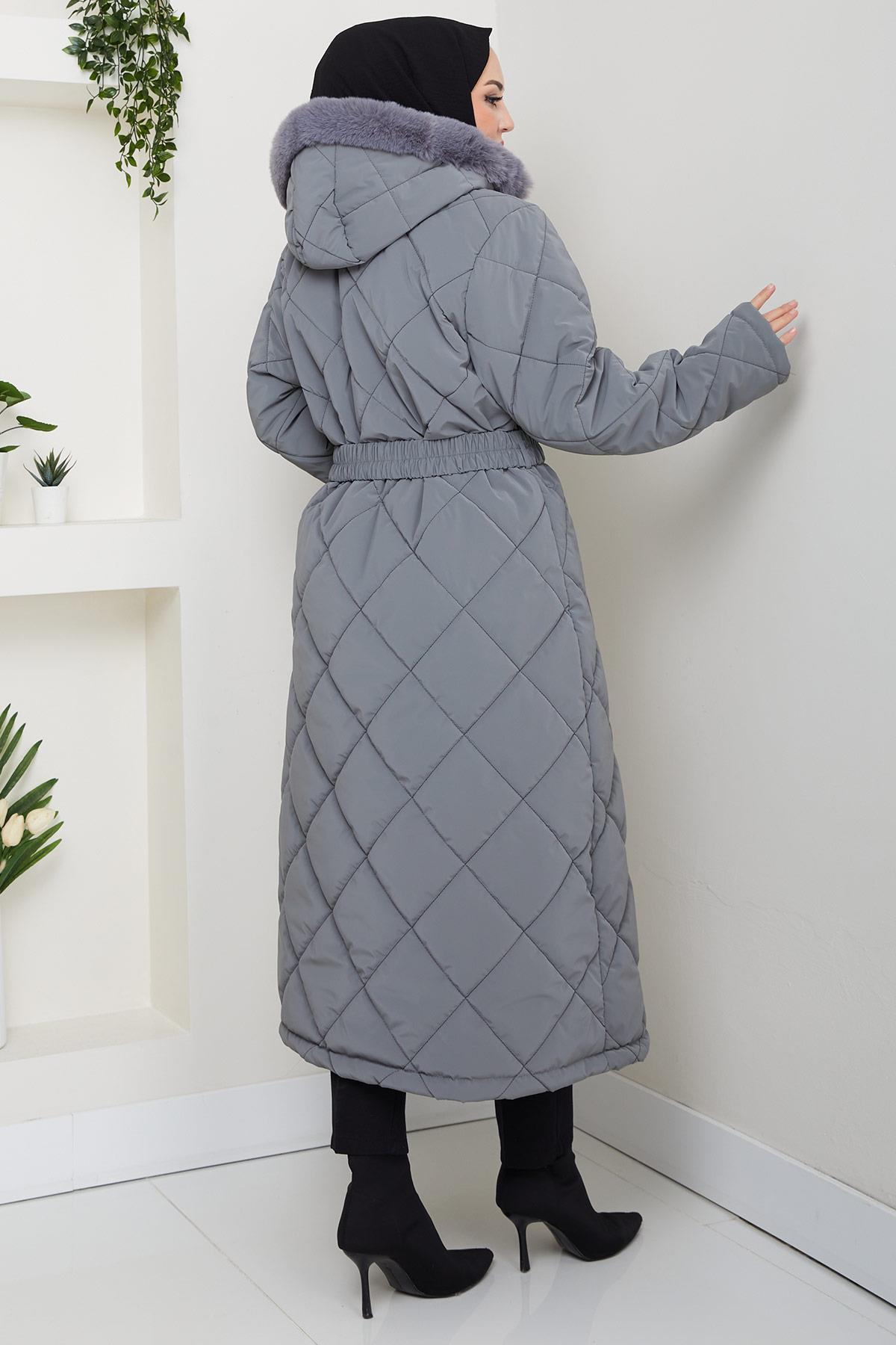 Nova Büyük Beden Kapitone Mont Gri HM2866