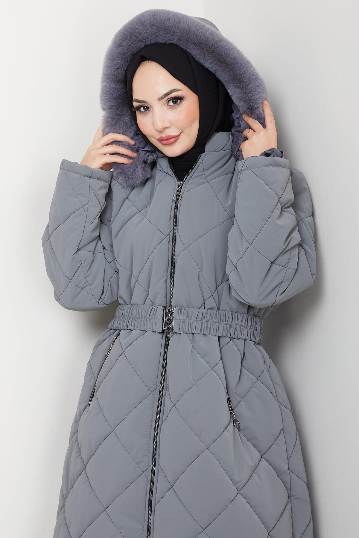 Nova Büyük Beden Kapitone Mont Gri HM2866