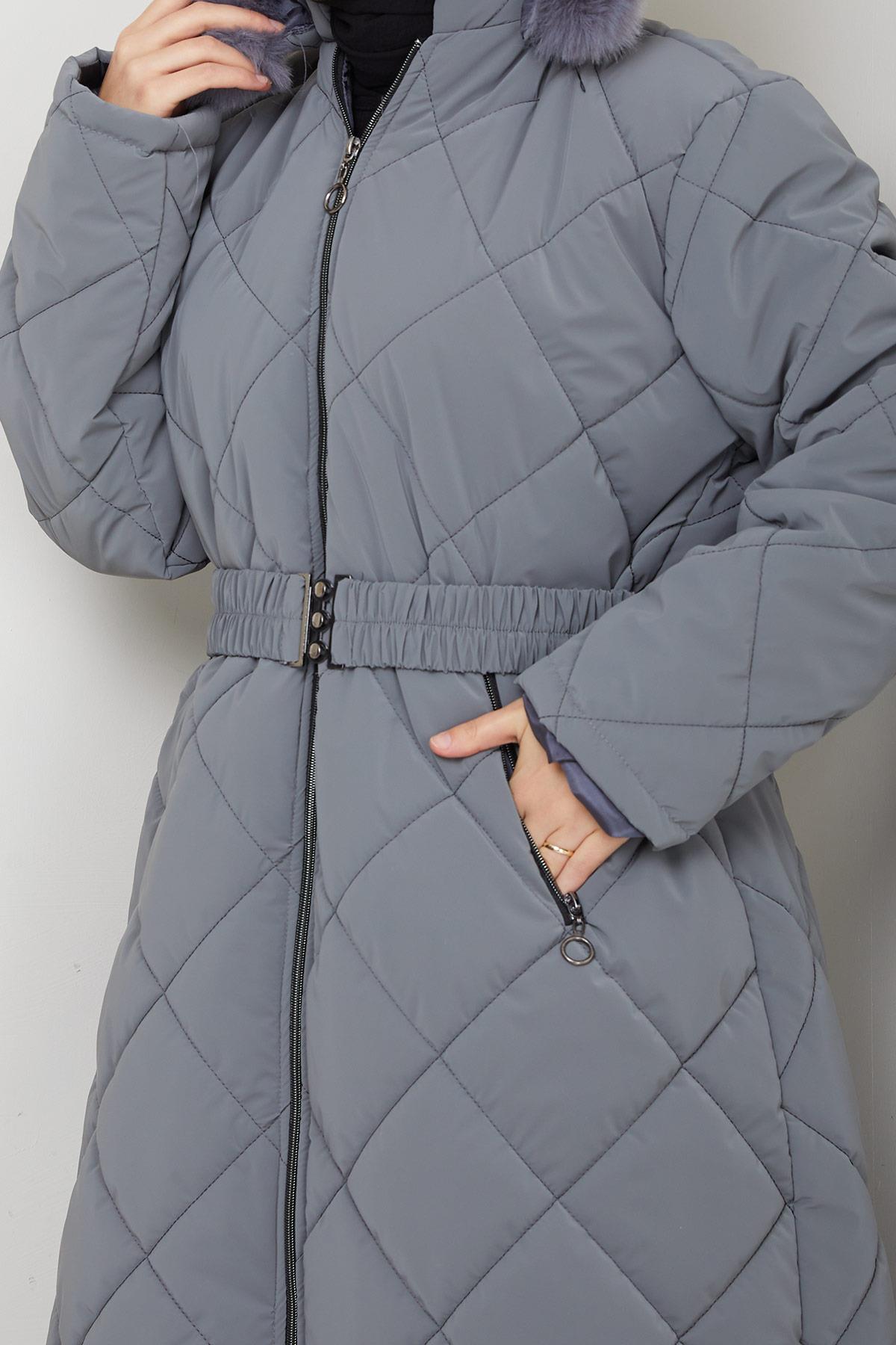 Nova Büyük Beden Kapitone Mont Gri HM2866