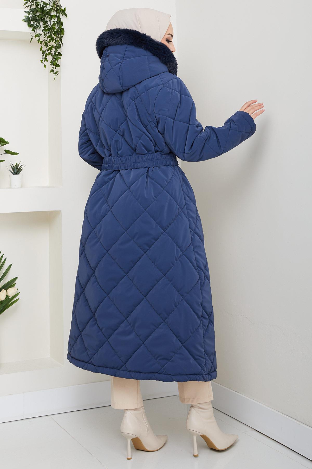 Nova Büyük Beden Kapitone Mont Lacivert HM2866