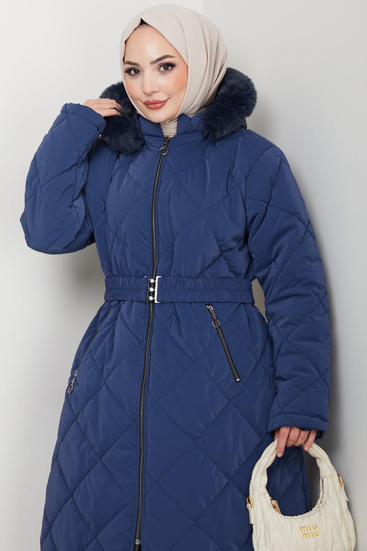 Nova Büyük Beden Kapitone Mont Lacivert HM2866