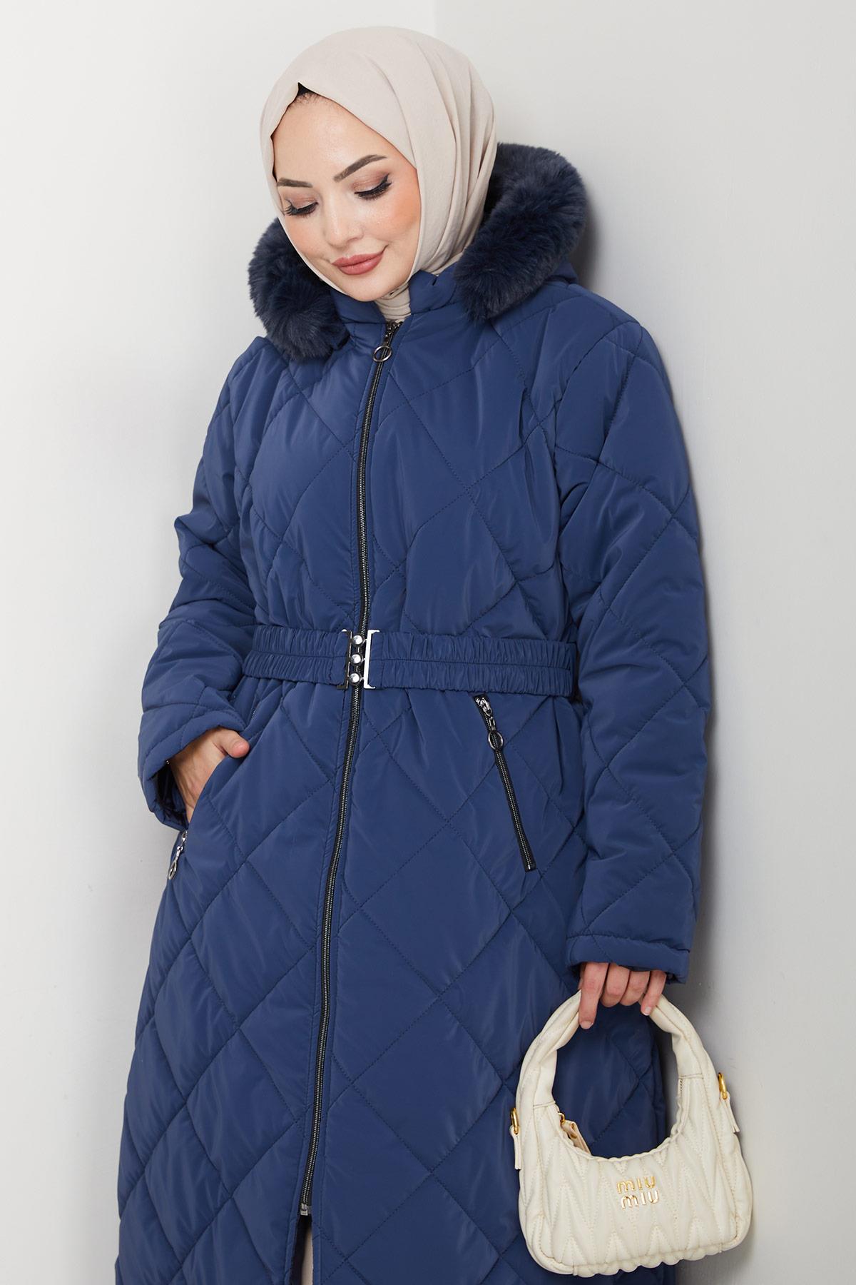 Nova Büyük Beden Kapitone Mont Lacivert HM2866