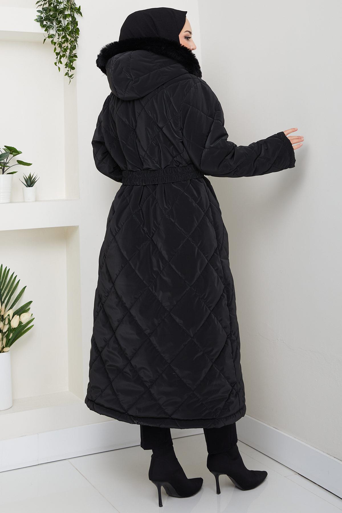 Nova Büyük Beden Kapitone Mont Siyah HM2866