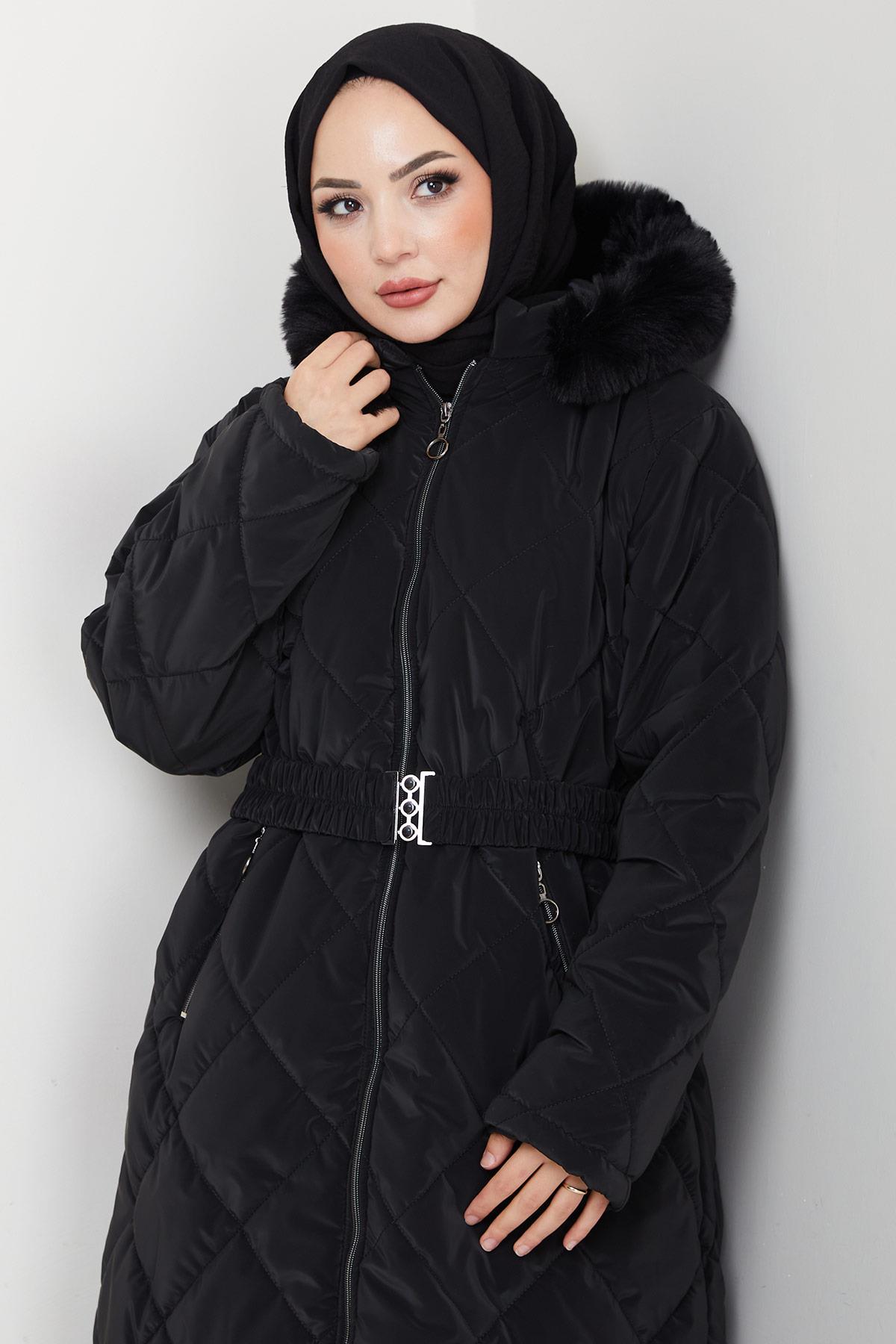 Nova Büyük Beden Kapitone Mont Siyah HM2866