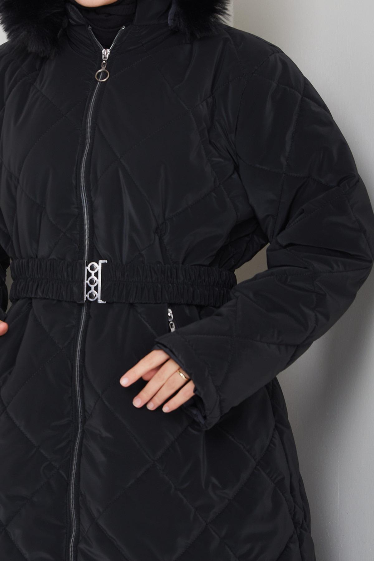 Nova Büyük Beden Kapitone Mont Siyah HM2866