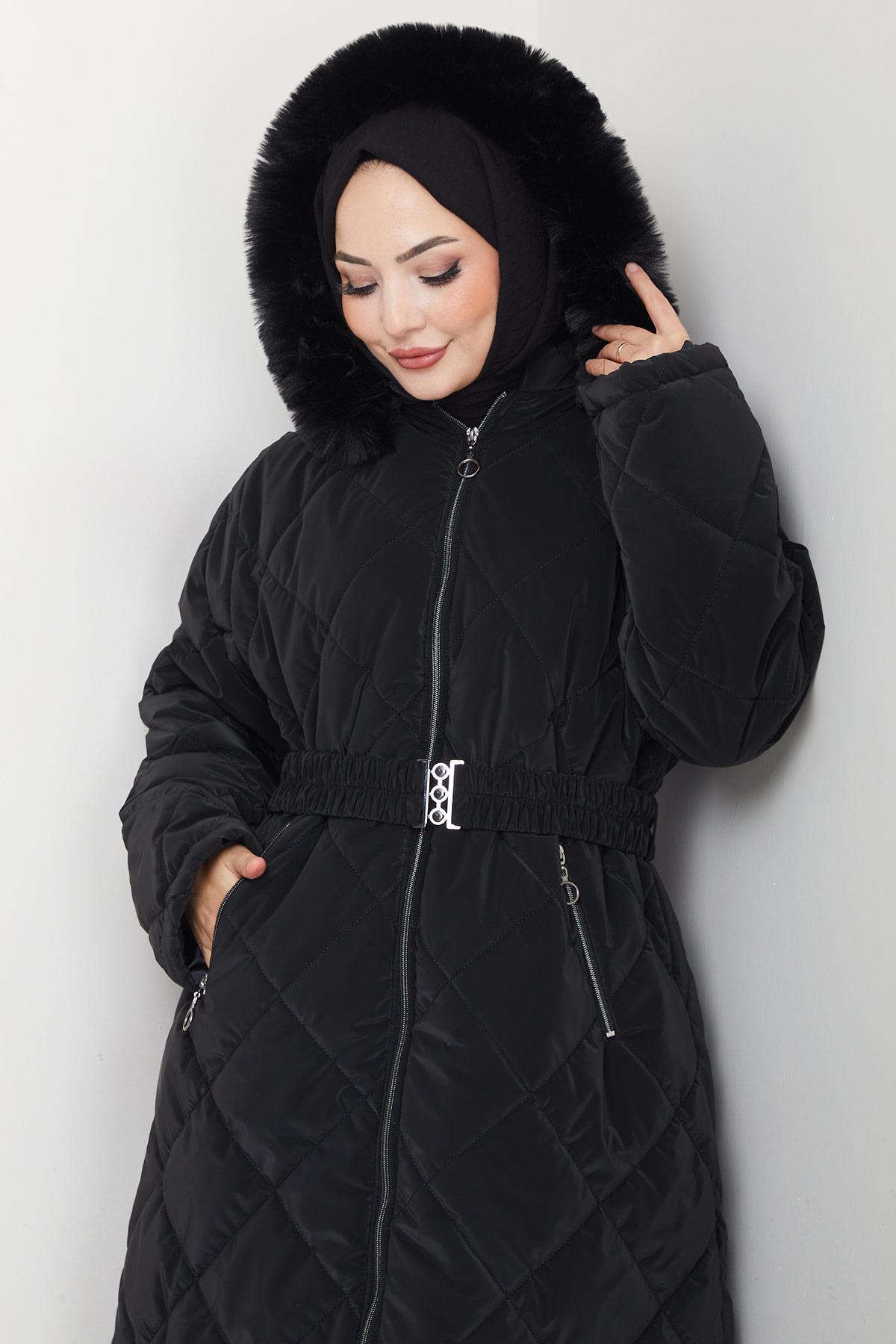 Nova Büyük Beden Kapitone Mont Siyah HM2866