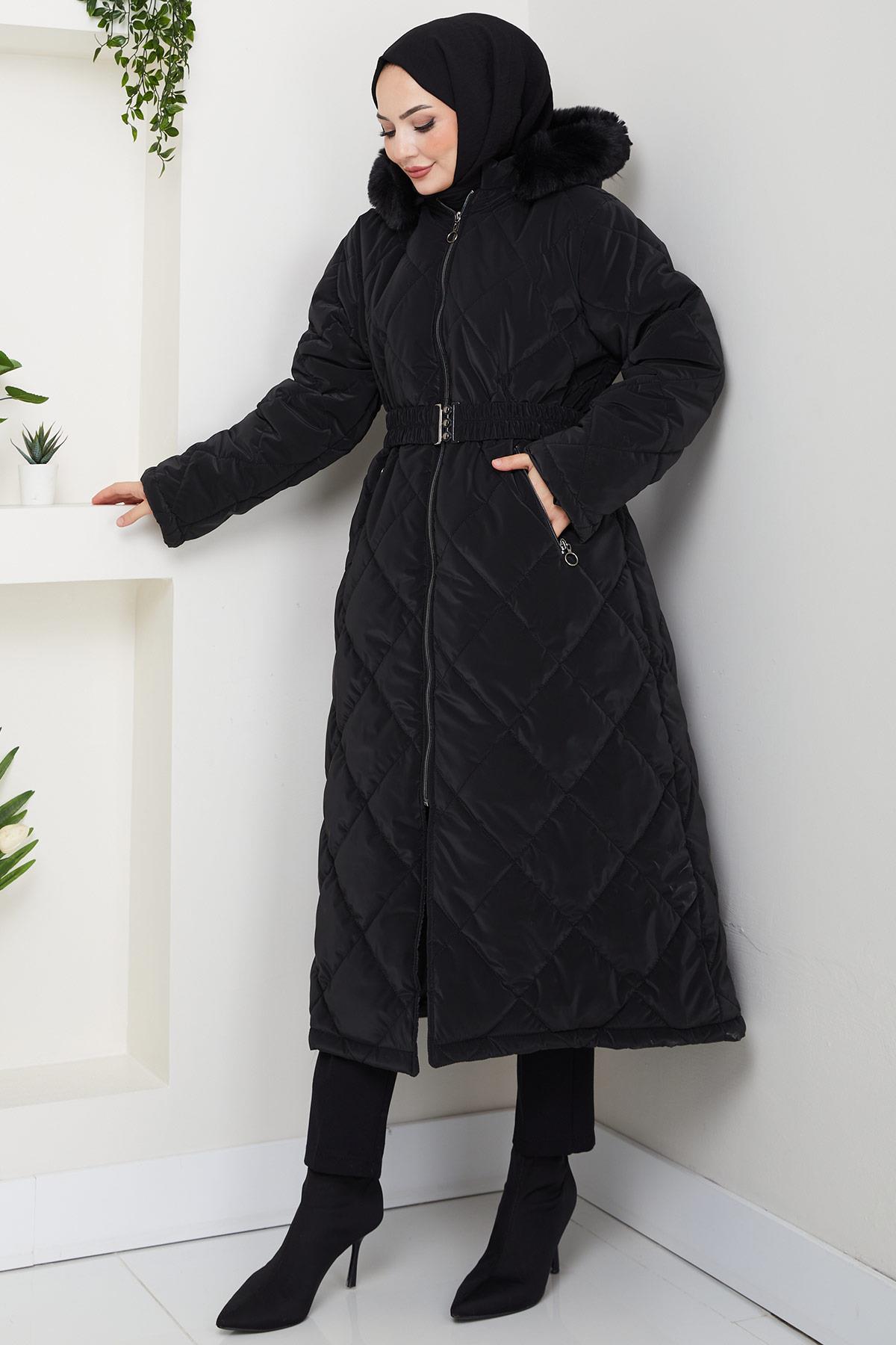 Nova Büyük Beden Kapitone Mont Siyah HM2866