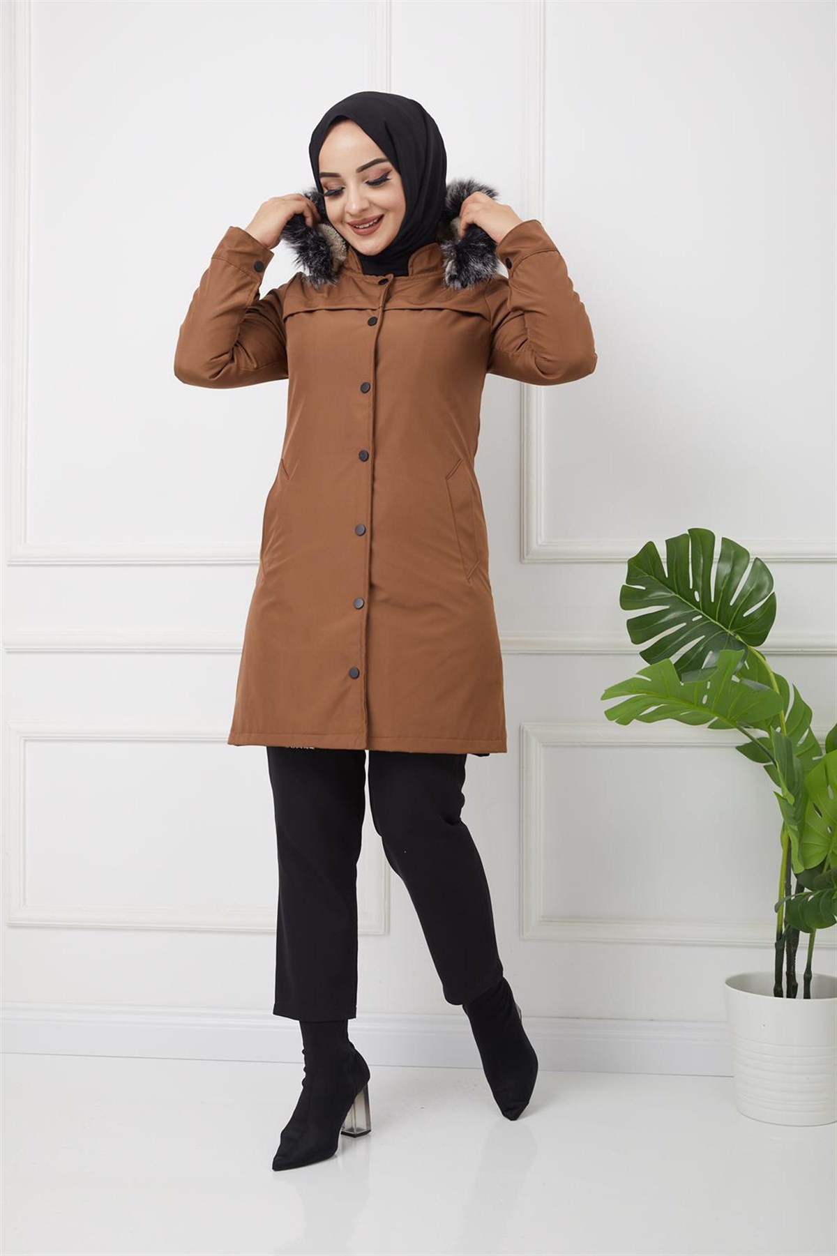 Önü Çıtçıtlı Bonik Mont Kahve