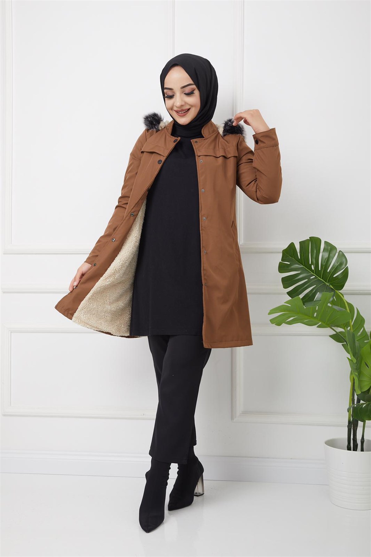 Önü Çıtçıtlı Bonik Mont Kahve
