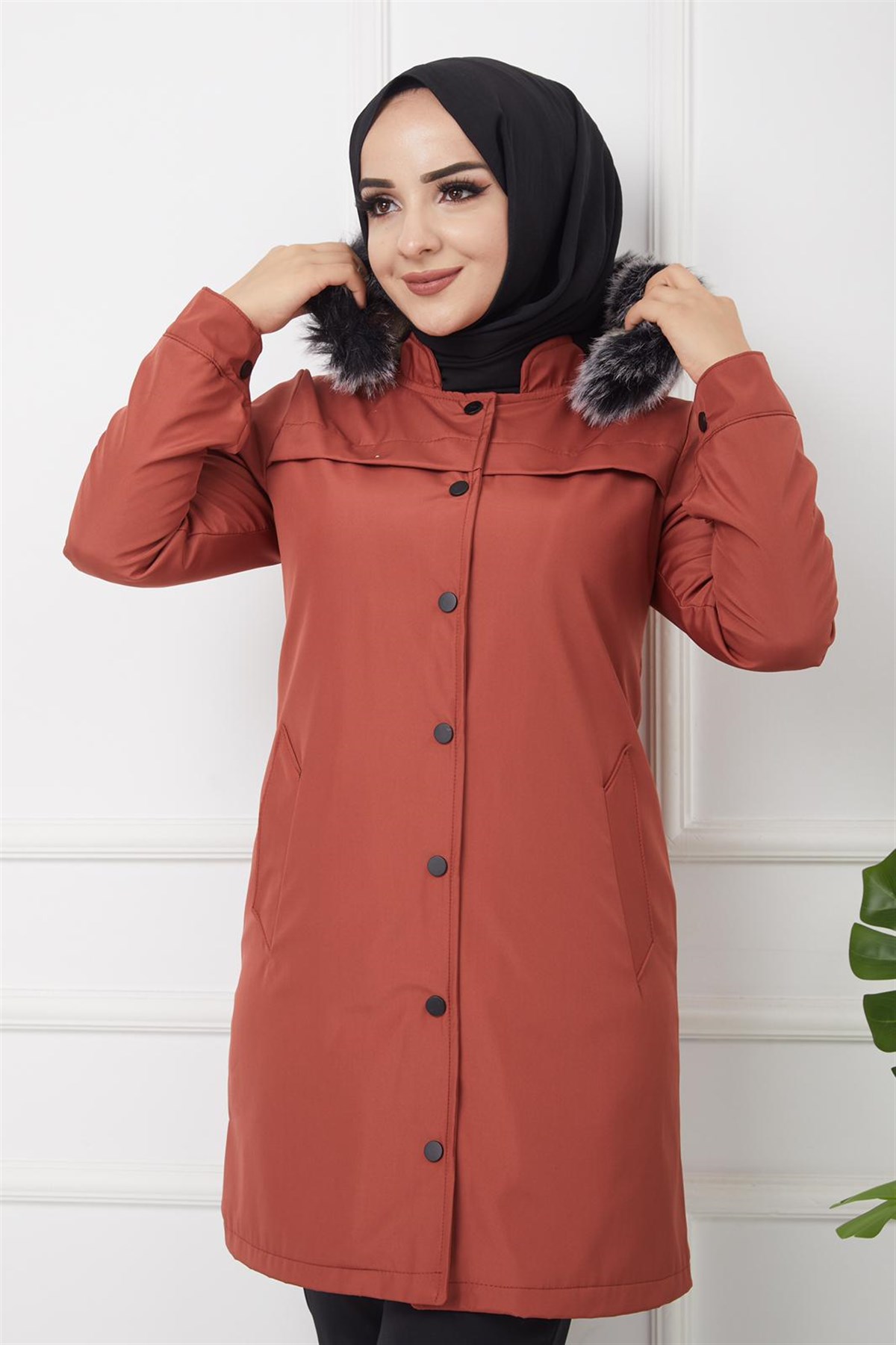 Önü Çıtçıtlı Bonik Mont Kiremit