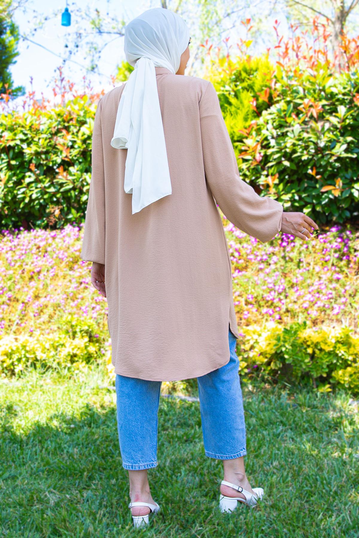 Önü Dantelli Büyük Beden Tunik Camel