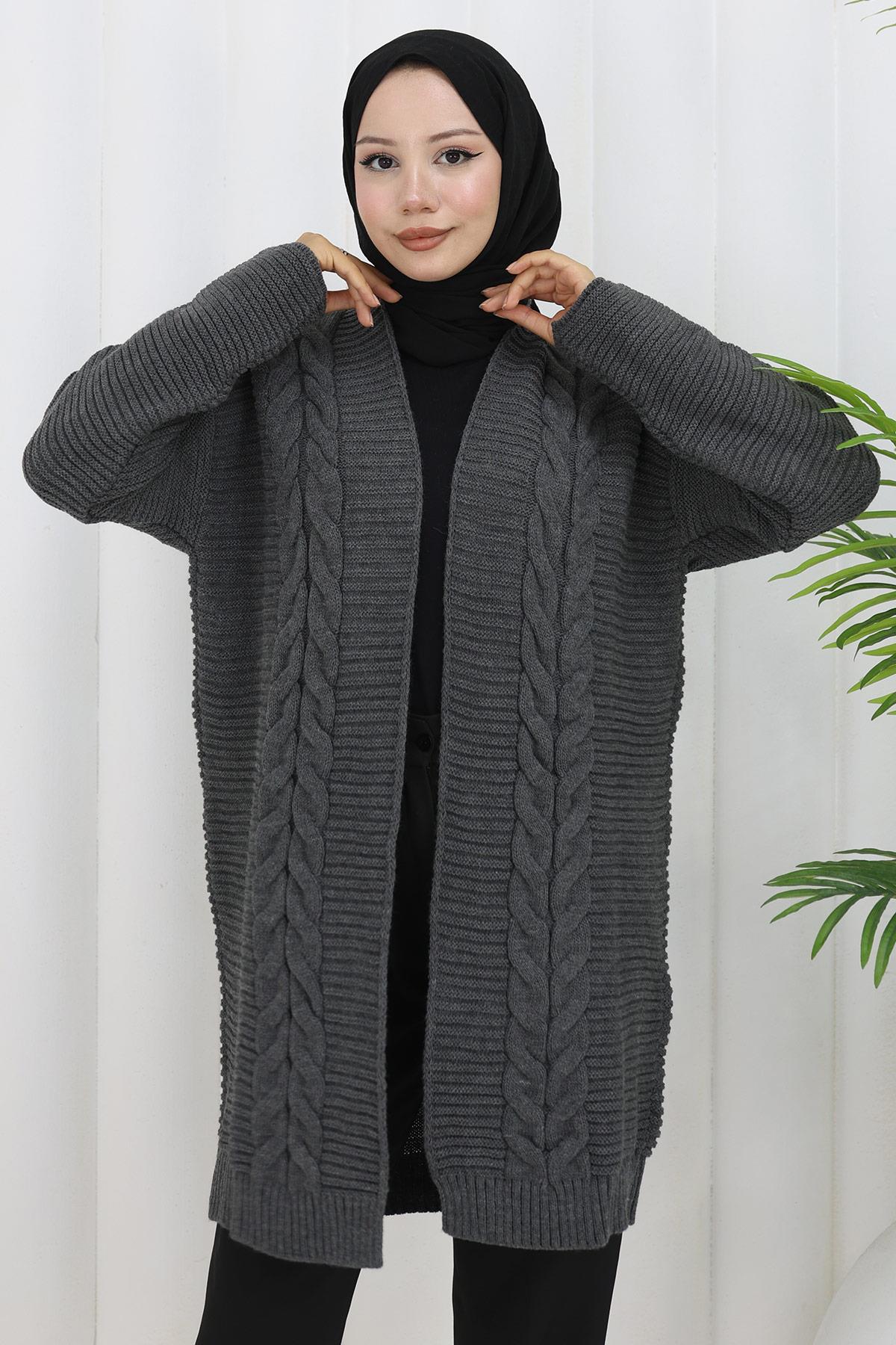 Örgü Desen Araboy Triko Hırka Füme HM2837