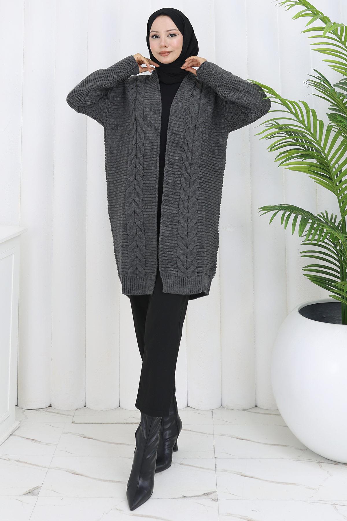 Örgü Desen Araboy Triko Hırka Füme HM2837