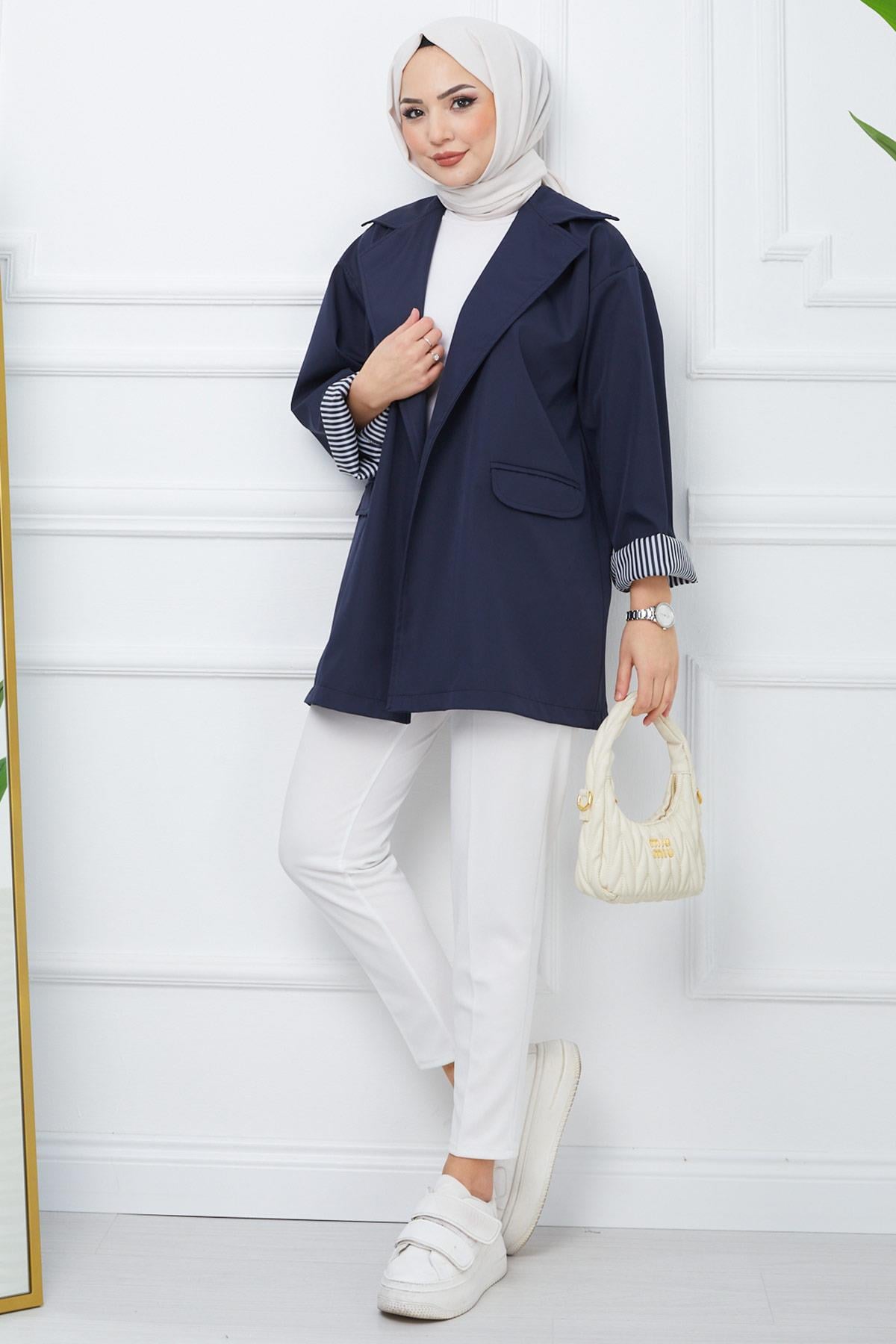 Oversize Bondit Ceket Lacivert HM2333
