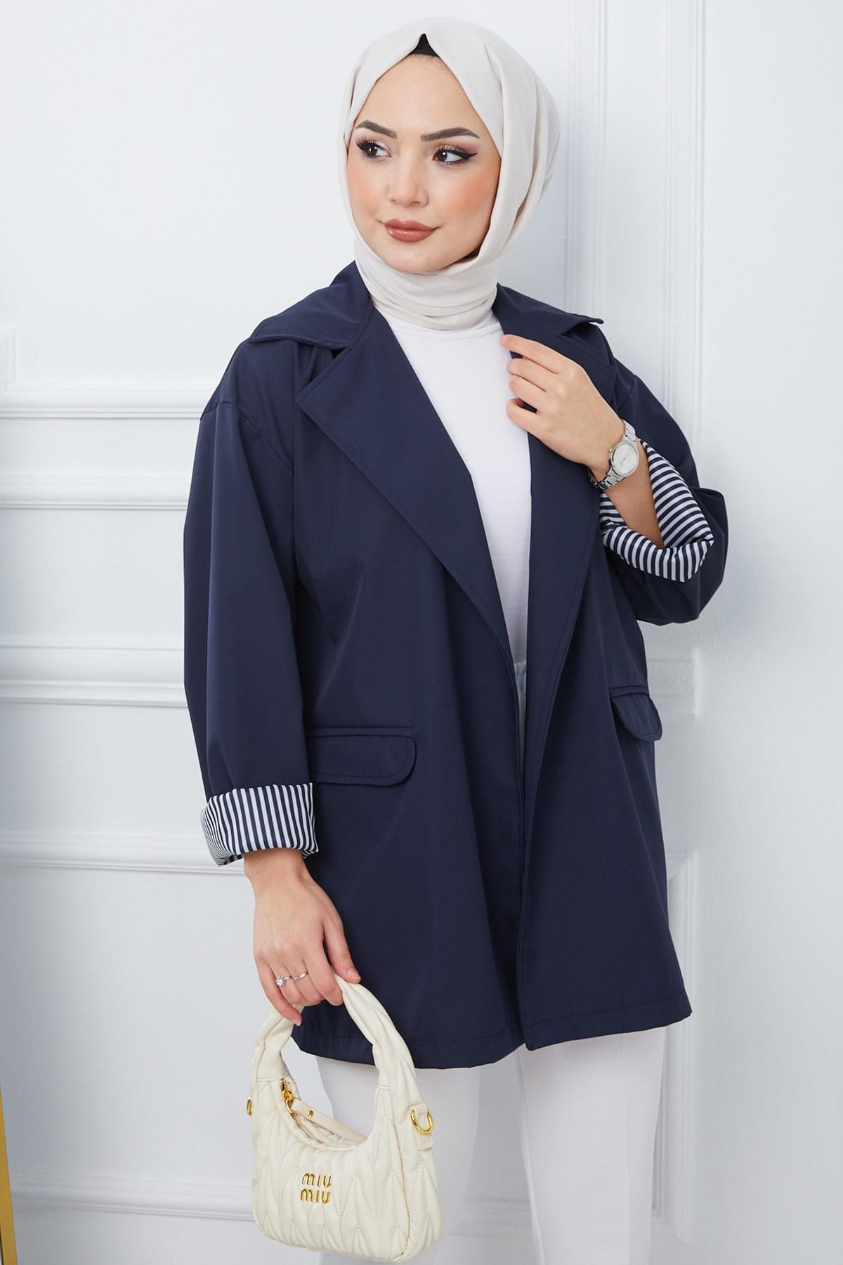Oversize Bondit Ceket Lacivert HM2333