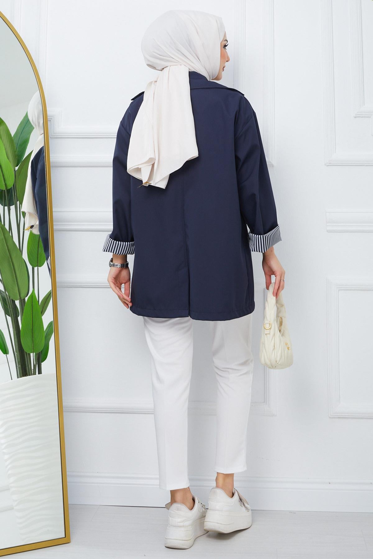 Oversize Bondit Ceket Lacivert HM2333