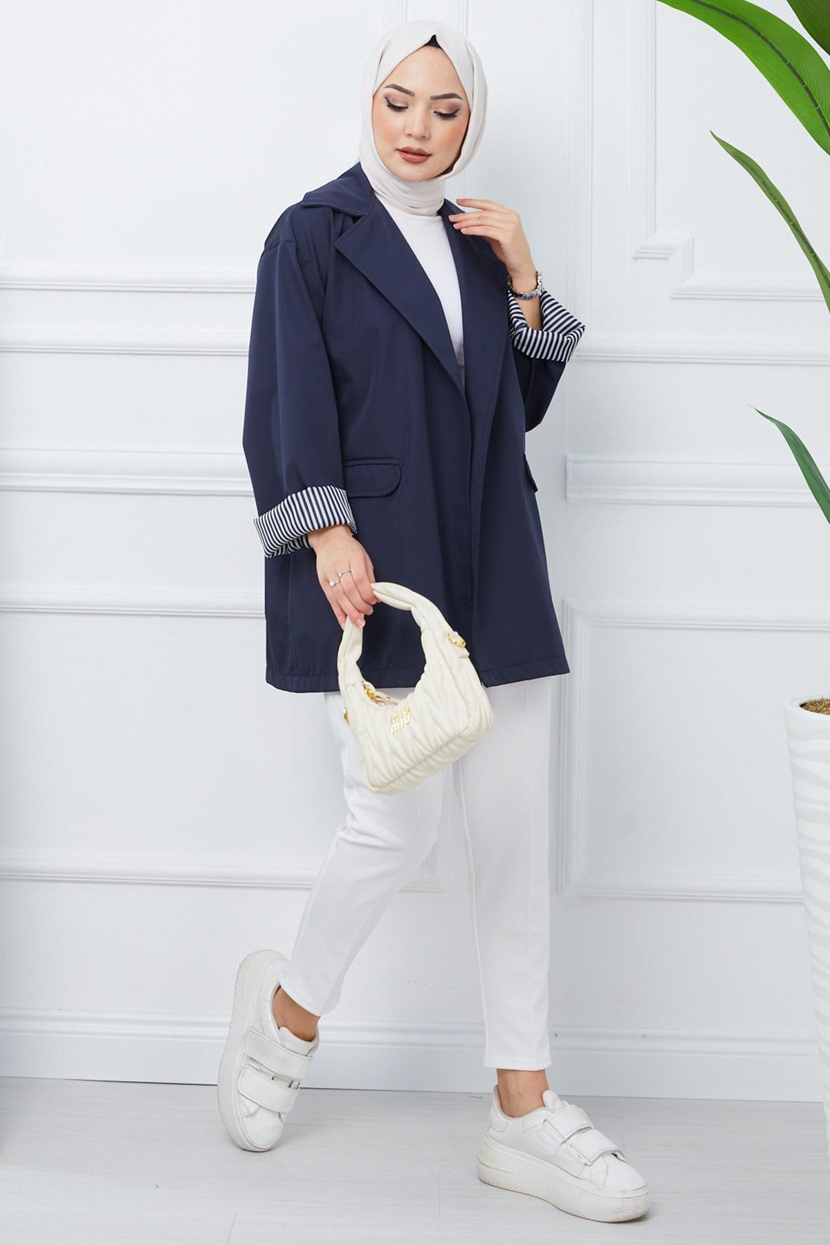 Oversize Bondit Ceket Lacivert HM2333