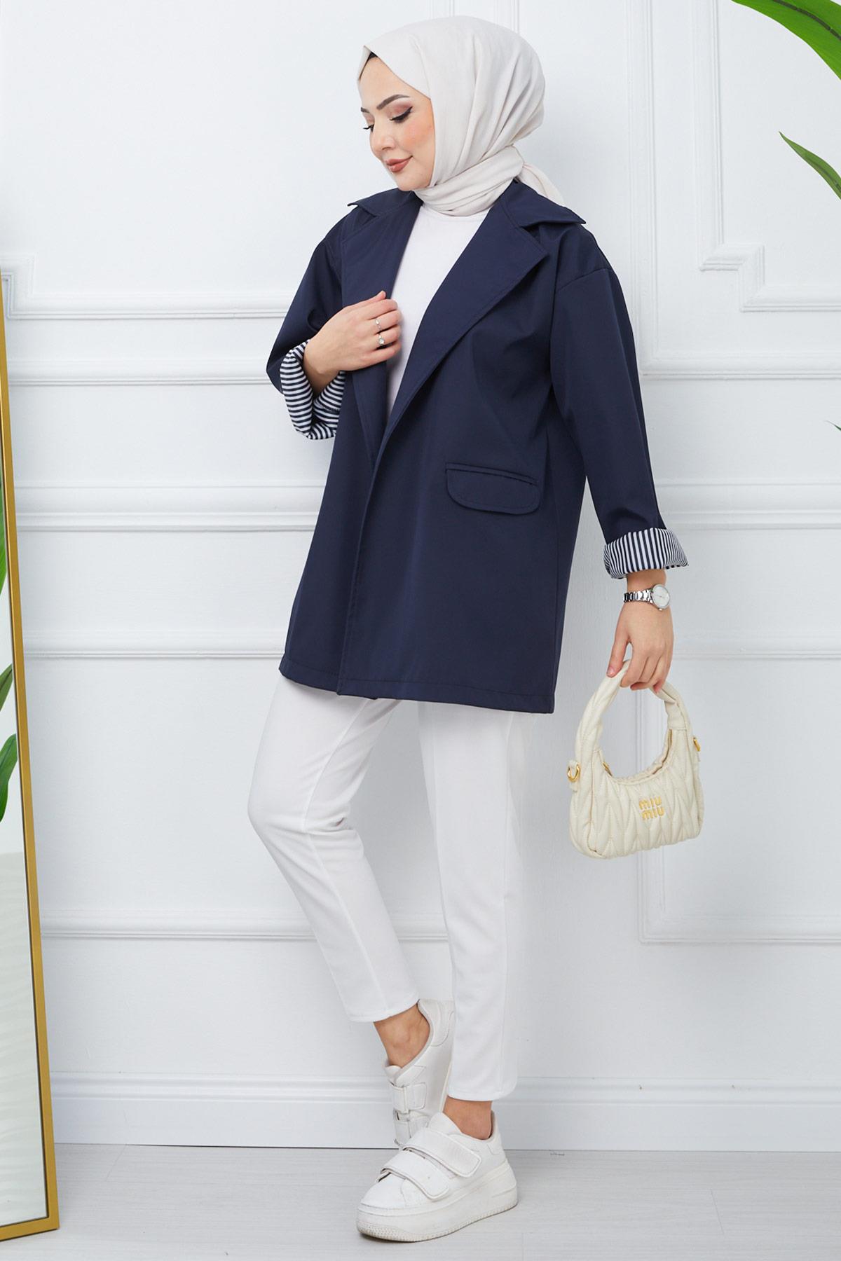 Oversize Bondit Ceket Lacivert HM2333