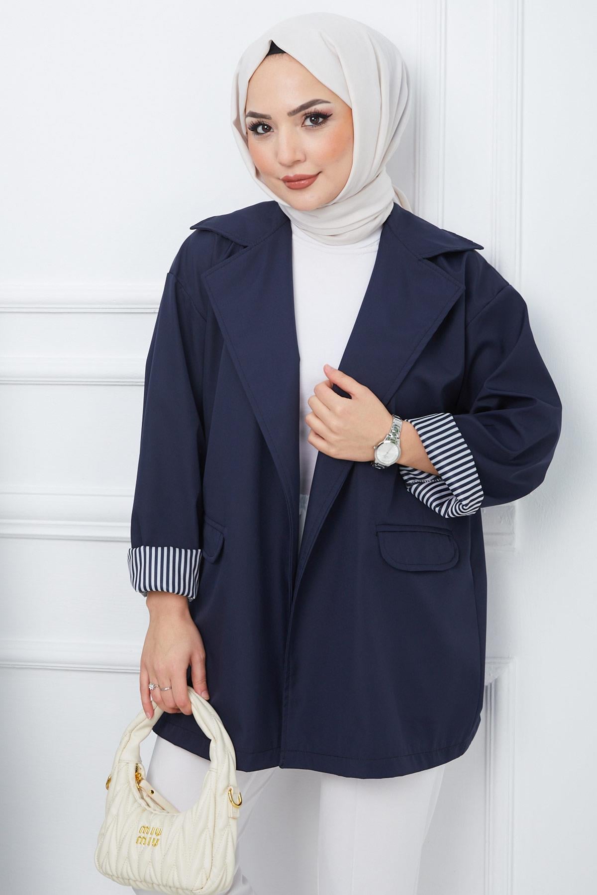 Oversize Bondit Ceket Lacivert HM2333