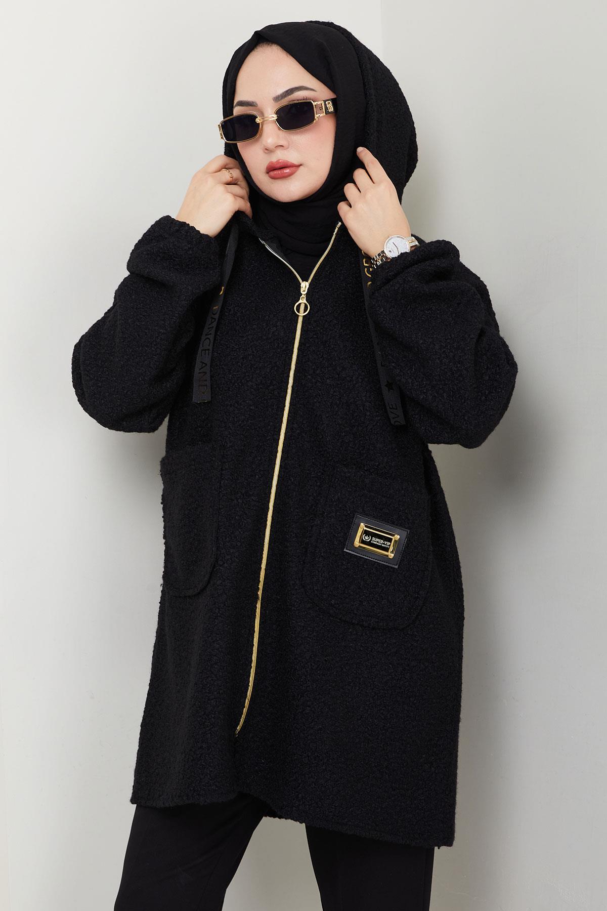 Oversize Buklet Kaban Siyah HM2657
